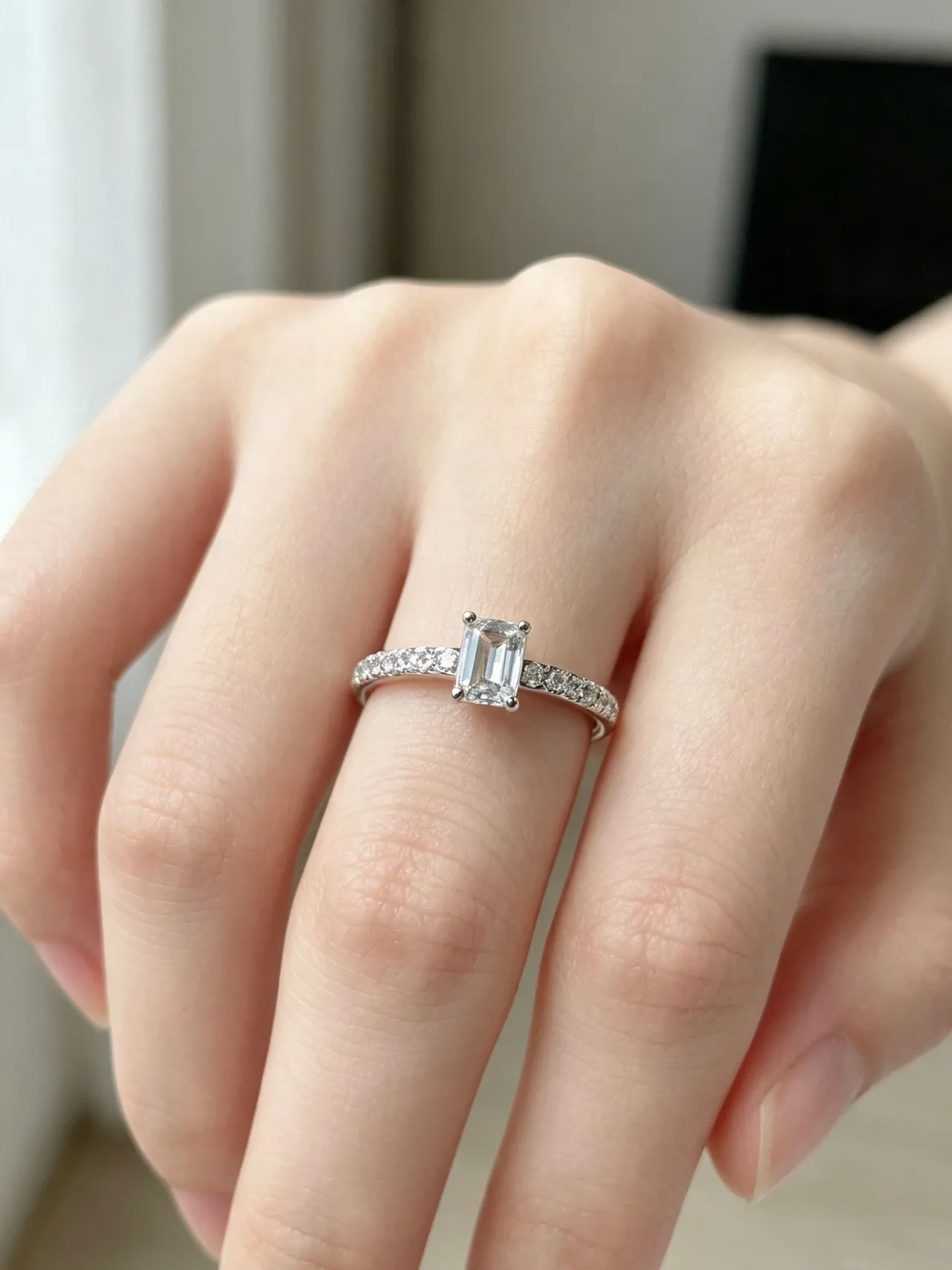 Silver-Tone Emerald-Cut Pavé Band Stackable Rings