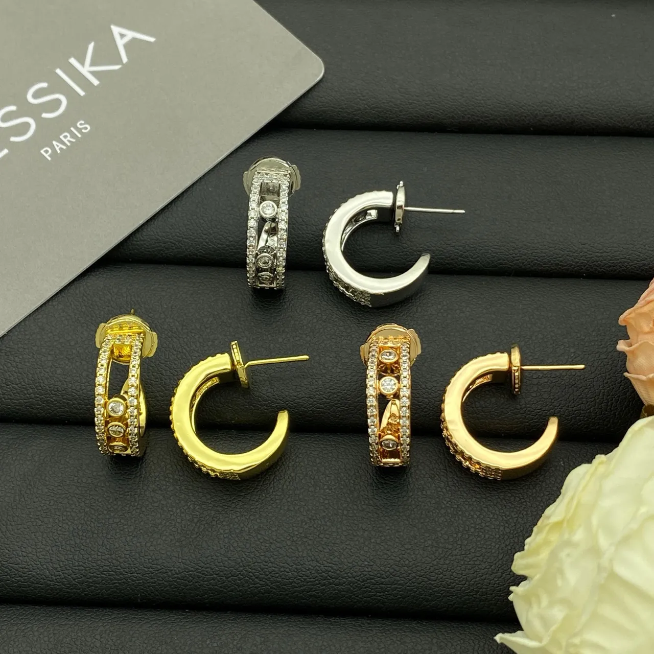 Messika Gold Silver Rectangular Frame Pavé Diamond Halo Earrings