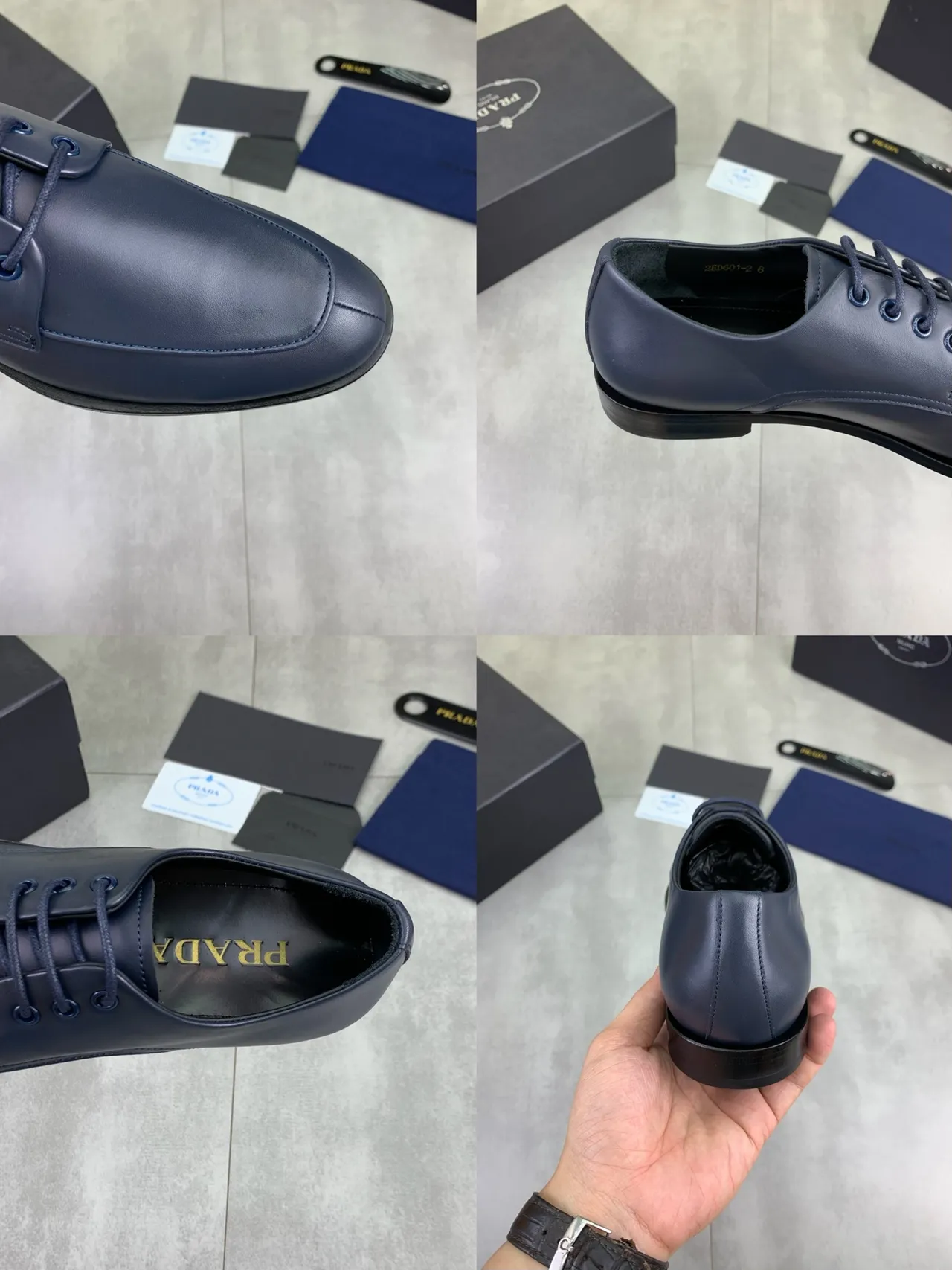 Prada Navy Blue Cap-Toe Oxford Shoes