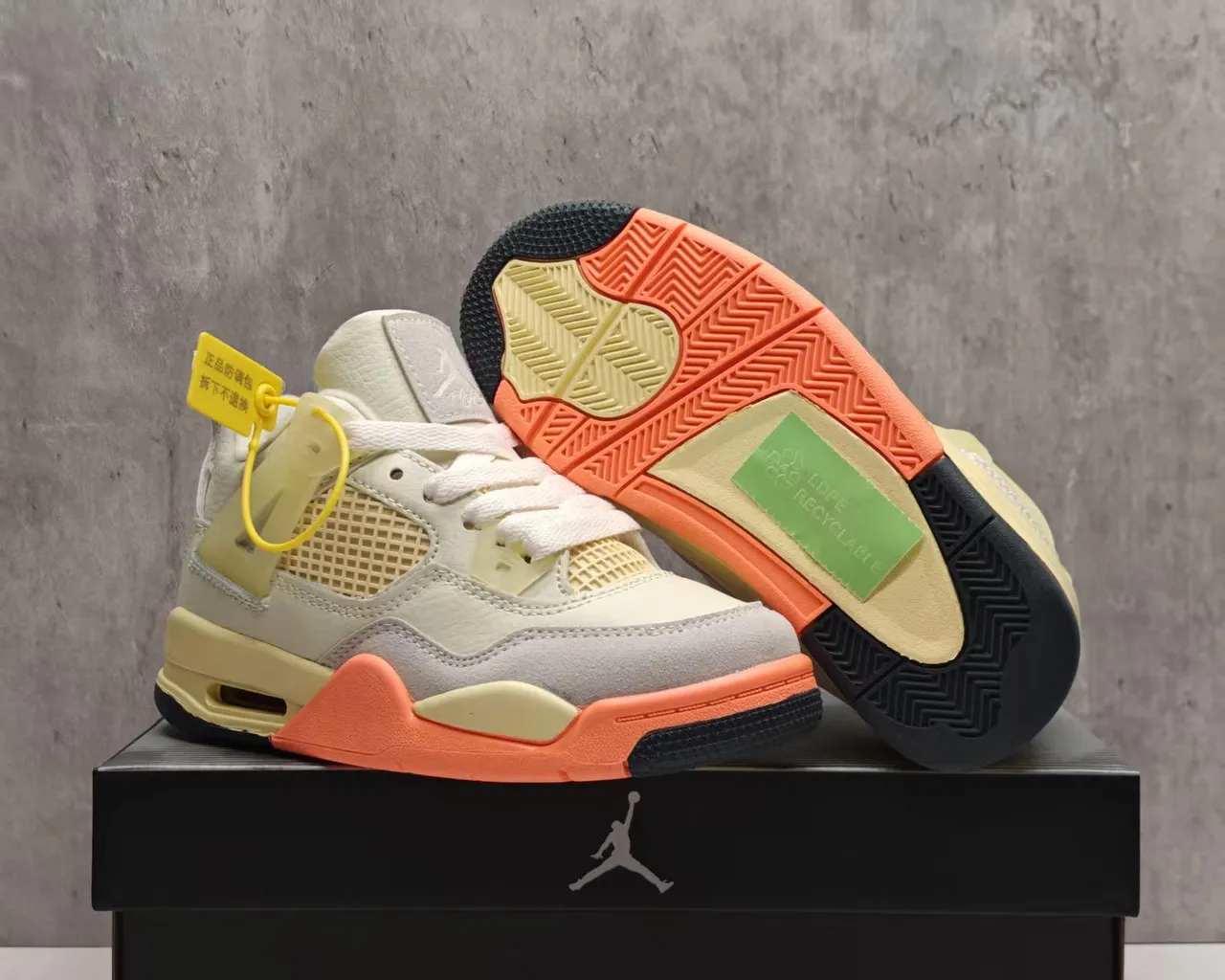 Air Jordan 4 Beige Orange Black Basketball Shoes