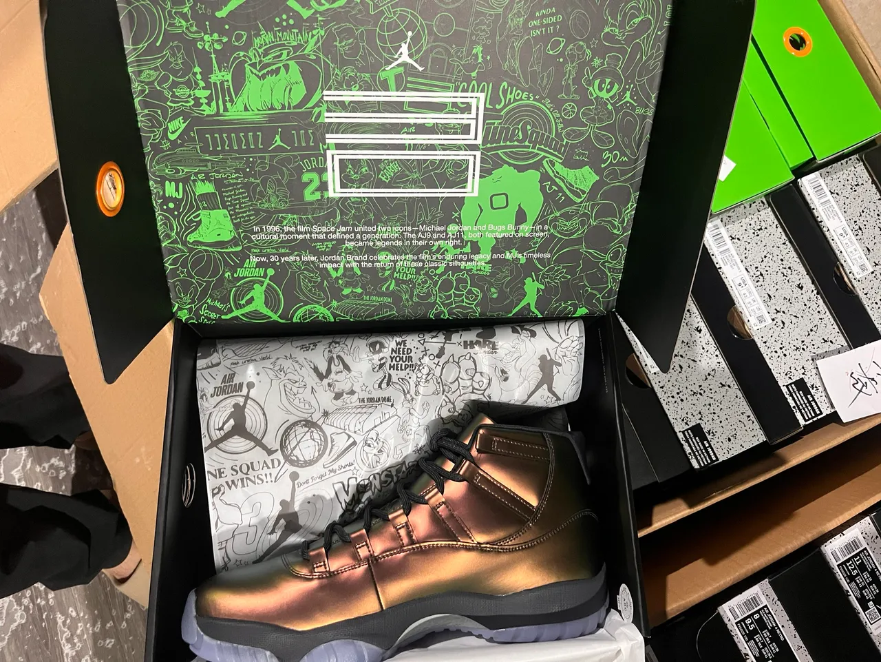 Air Jordan 11 Metallic Green-Gold High-Top Basketball Shoes