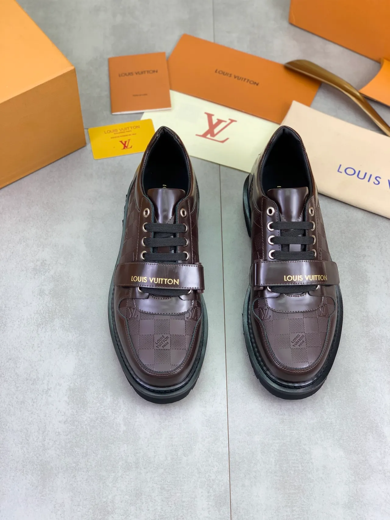 Louis Vuitton Run Away Brown Damier Graphite Lace-Up Strap Casual Shoes
