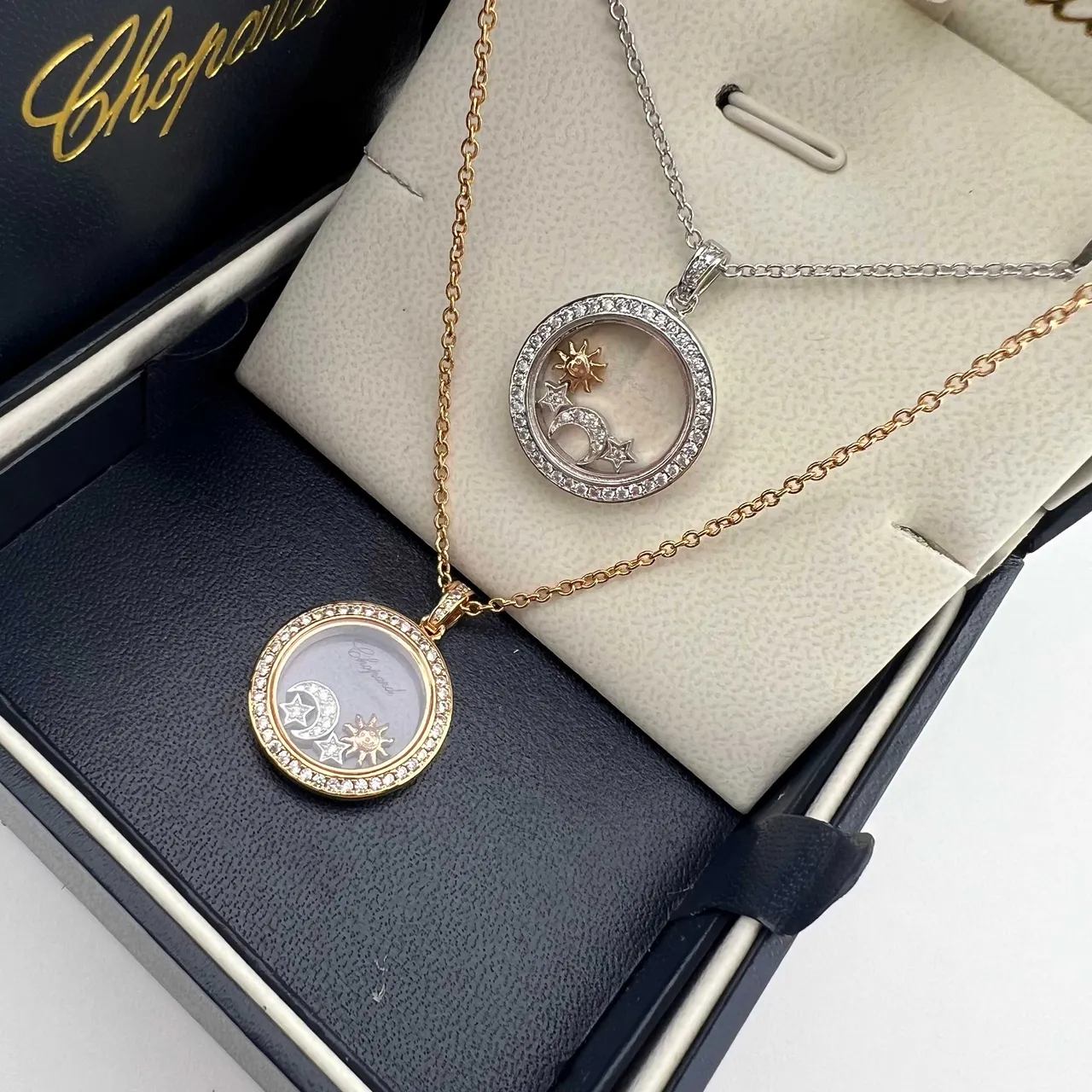 Chopard Silver Gold Circular Locket Pendant Floating Charm Motif Necklace