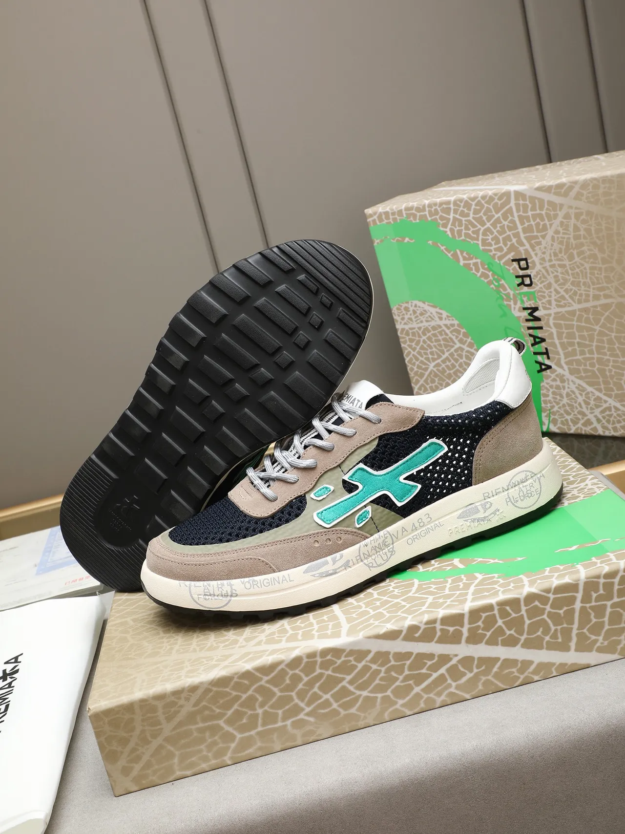 Premiata X-Logo Navy Beige Mint Green Lifestyle Sneaker