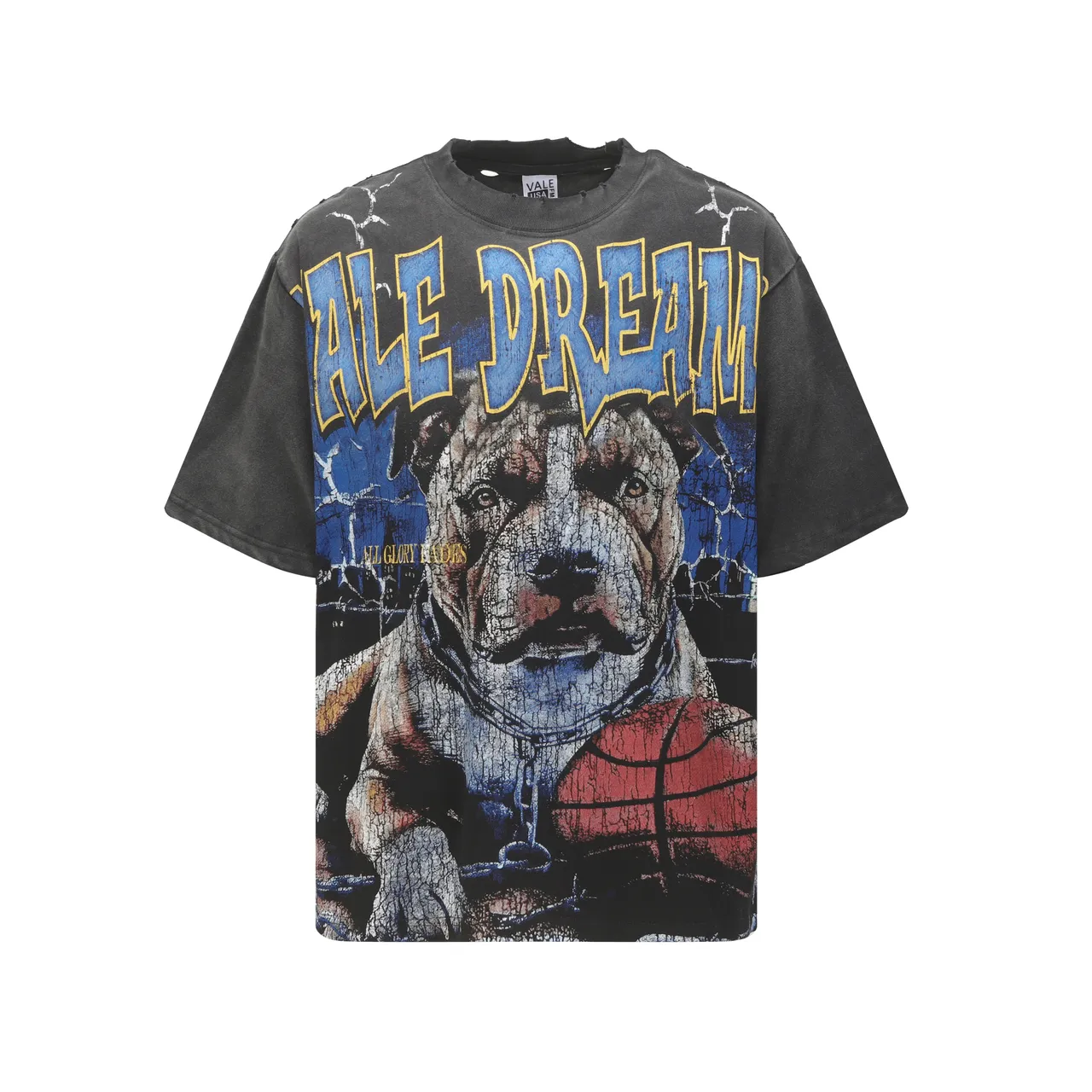 Vale Forever Distressed Black Bulldog Graphic T-Shirt