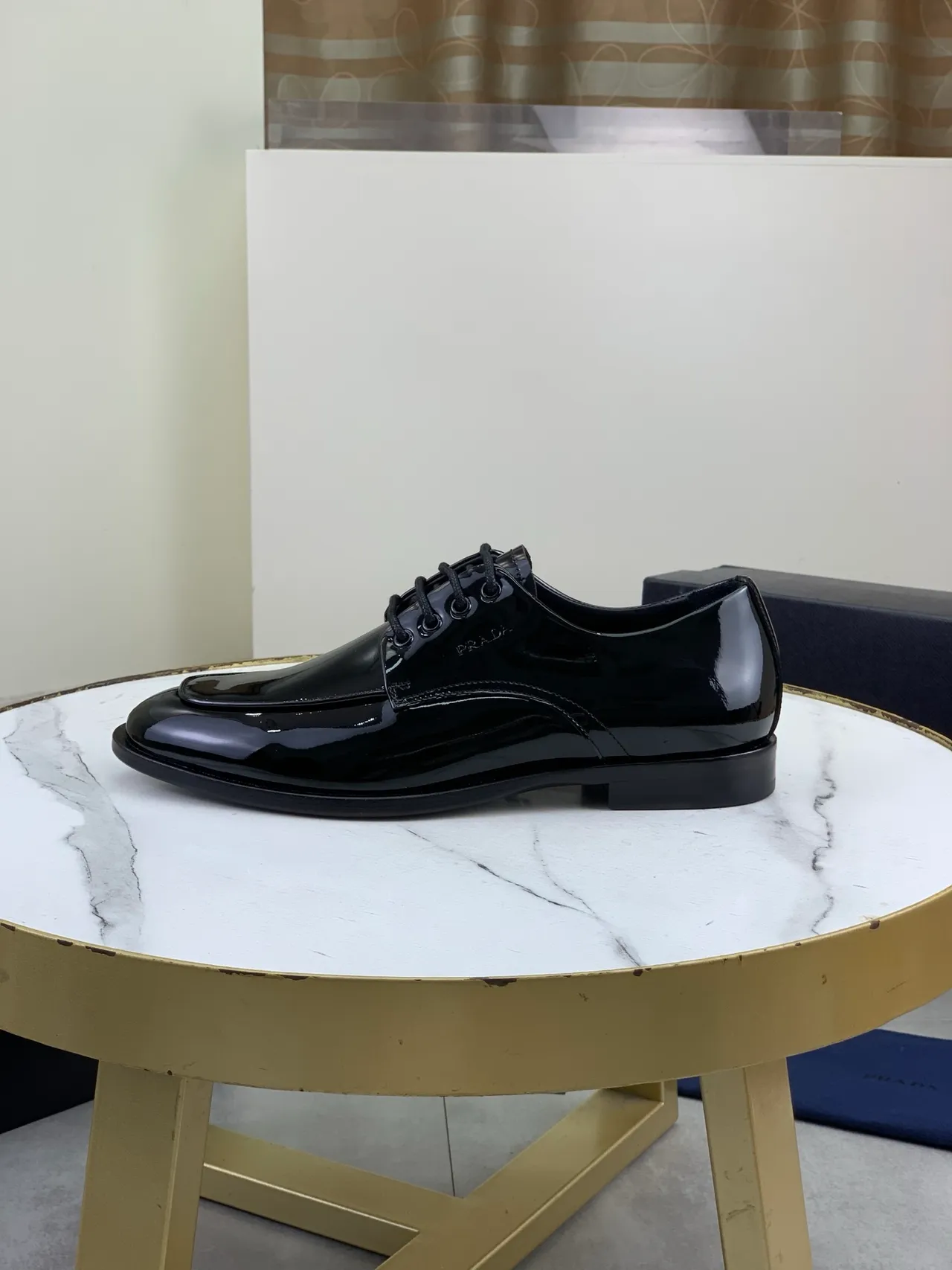 Prada Black Patent Leather Cap-Toe Oxford Shoes