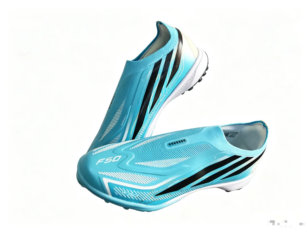 Adidas F50 Blue White Laceless Sock-Fit Upper Molded Studs Turf Soccer Shoes