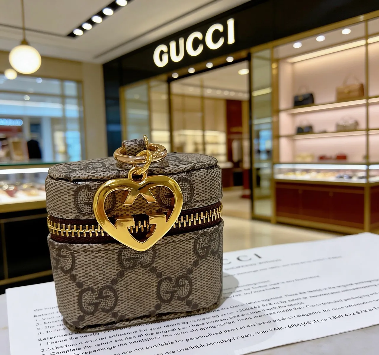 Gucci Beige Brown Cylindrical GG Monogram Canvas Bucket Bag