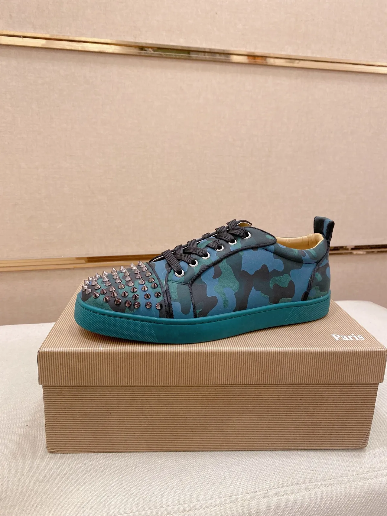 Christian Louboutin Camouflage Spike-Toe Low-Top Sneaker