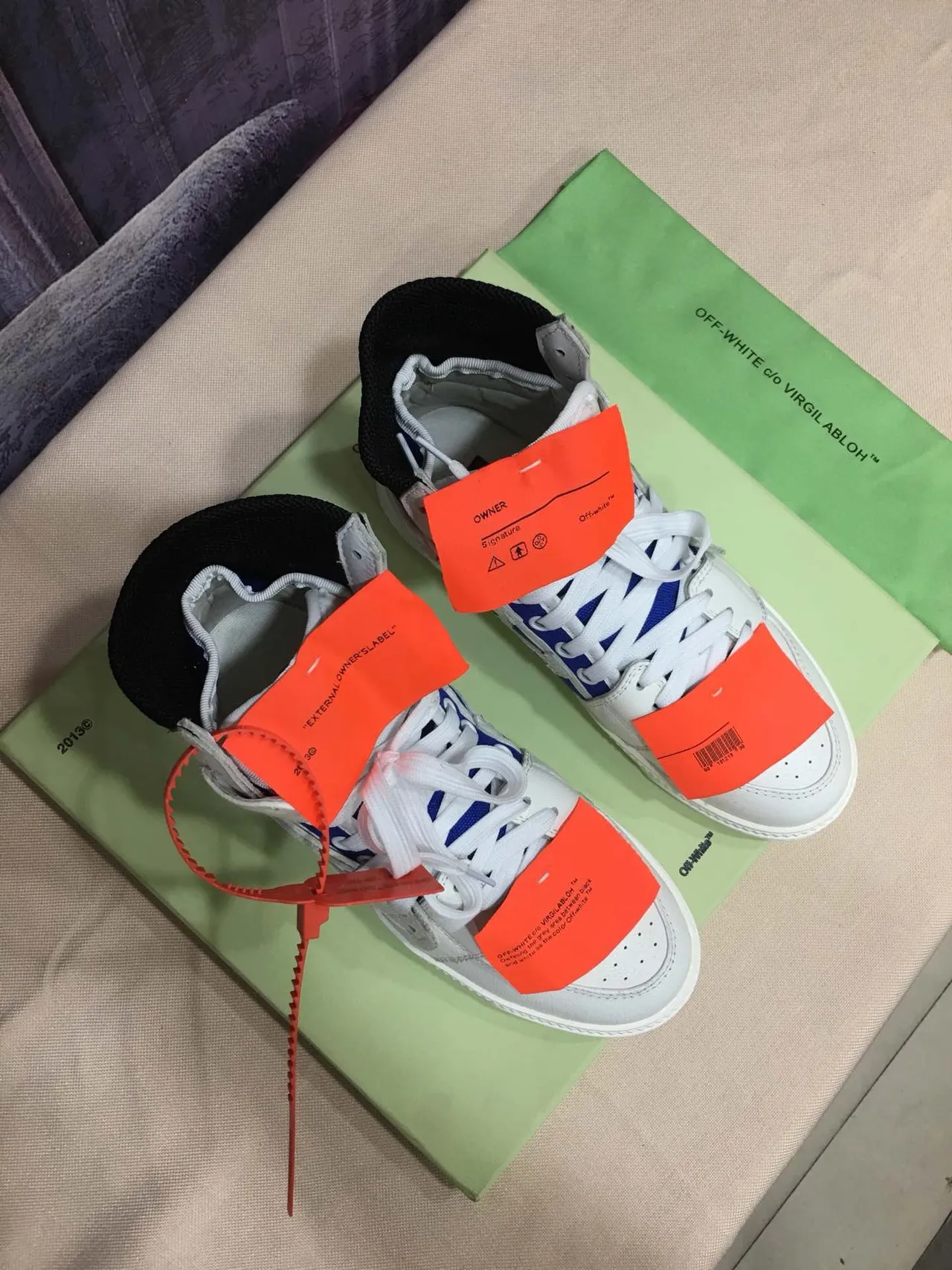 Off-White The Ten Blue High-Top Layered Leather And Textile Lifestyle Sneakers
