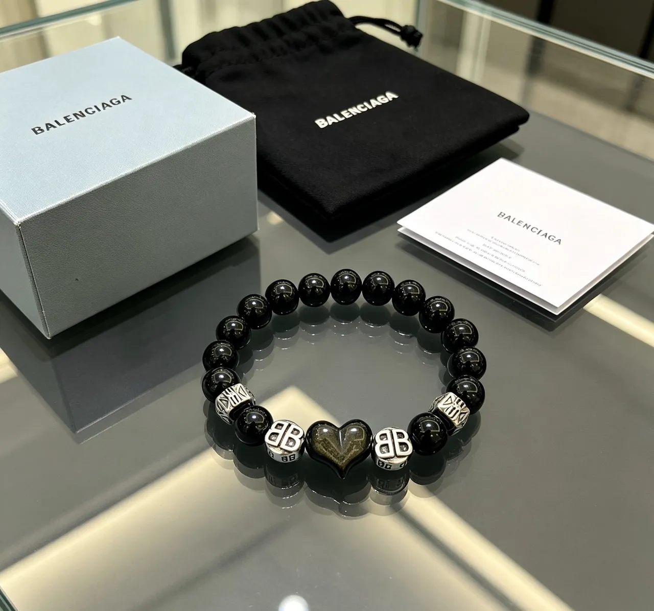 Balenciaga Black Bead and BB Charm Bracelet