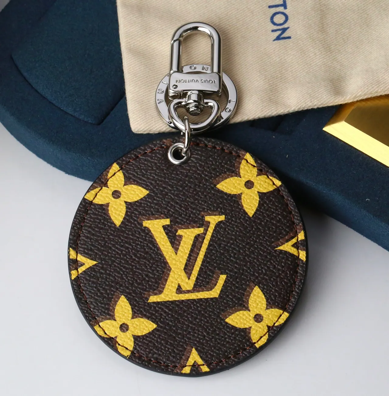 Louis Vuitton Monogram Canvas Key Holder Brown Yellow Circular Tote Bag