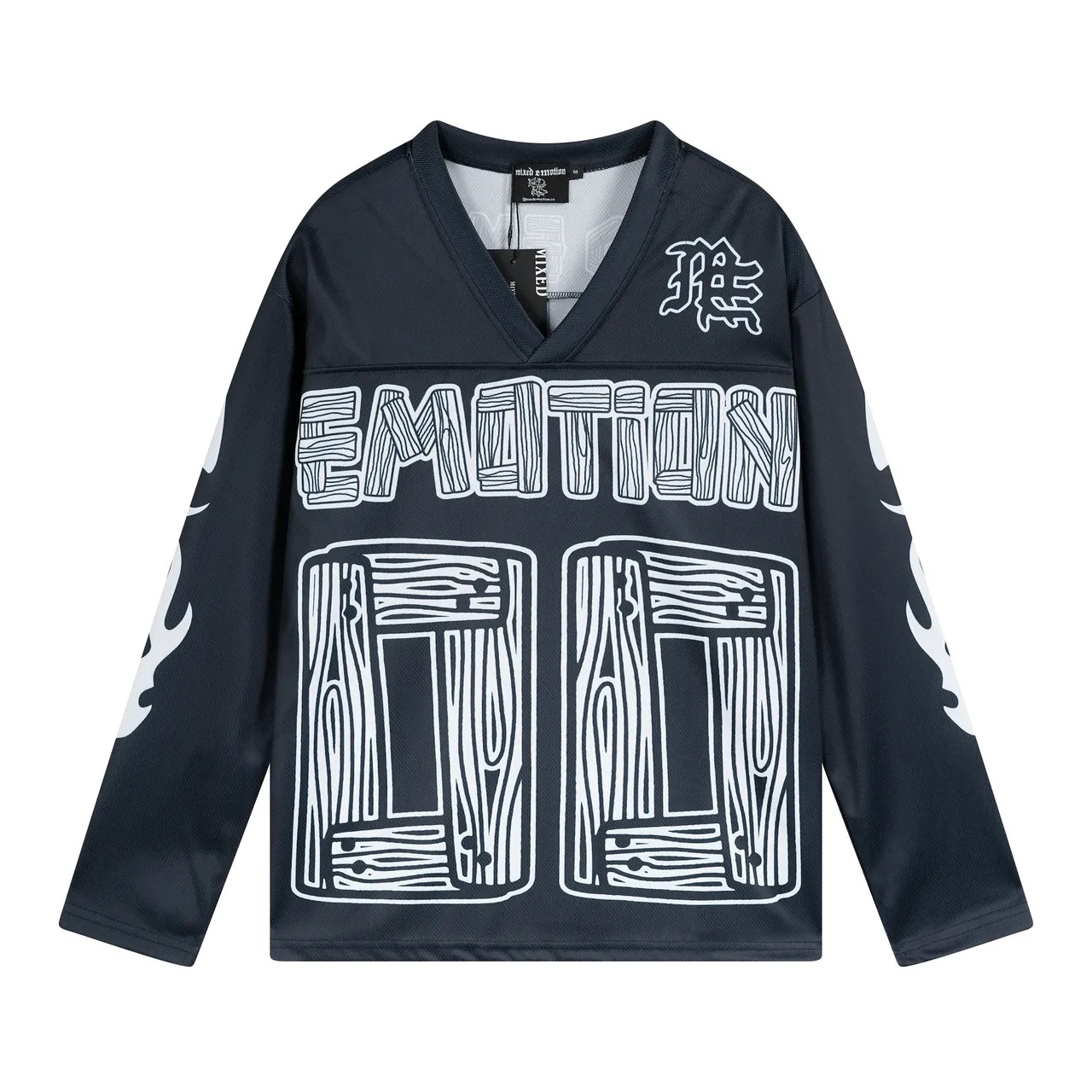 Mixed Emotion Graphic Print V-Neck Long-Sleeve Jersey