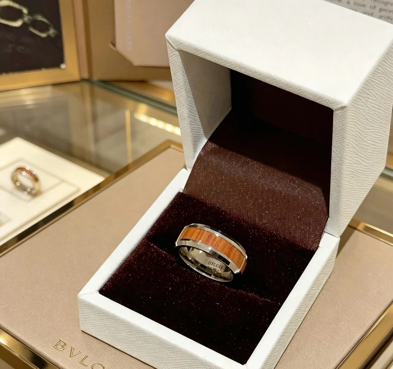 Bvlgari Wood Inlay Wide Band Ring