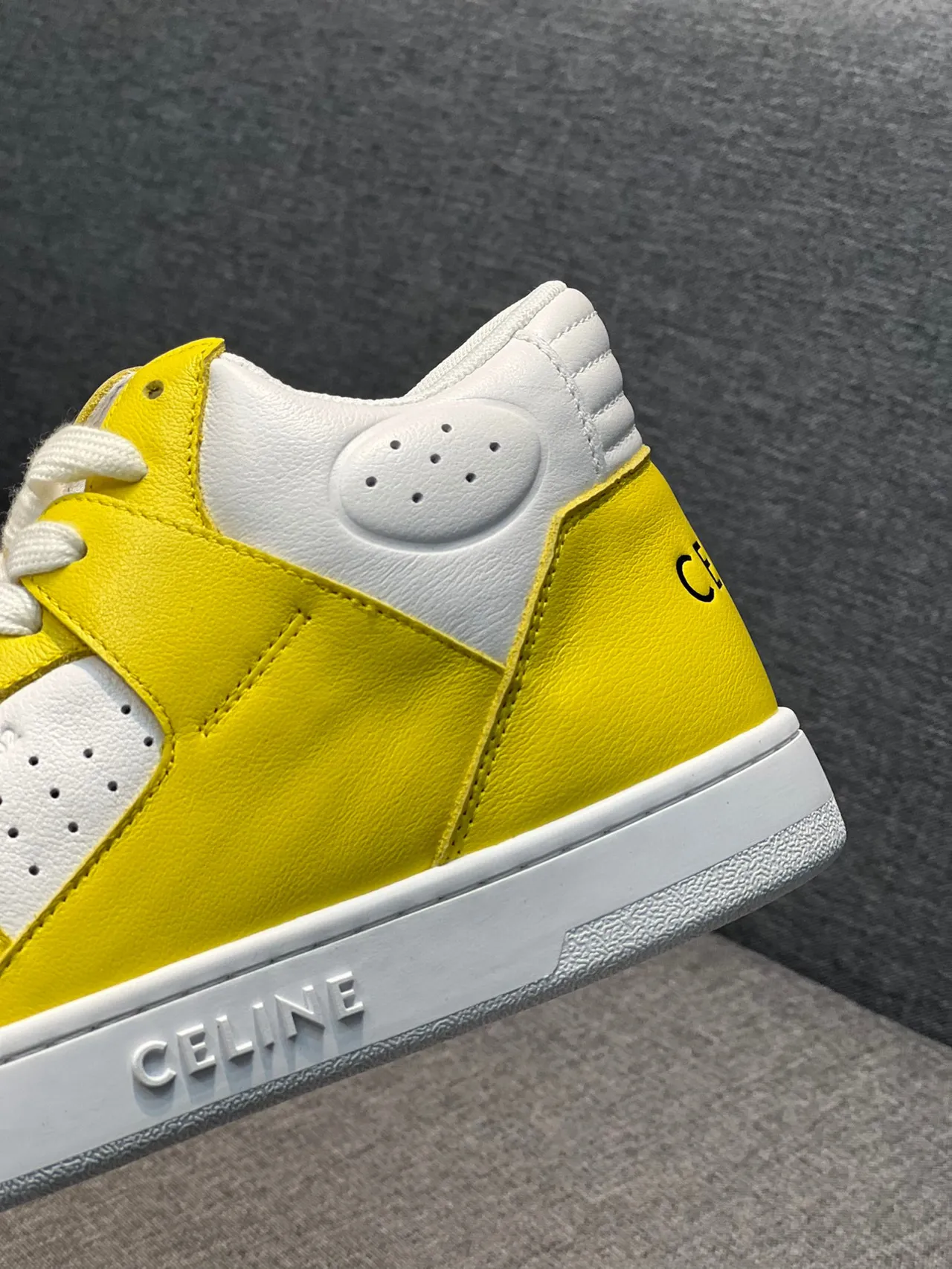 Celine CT-01 Yellow and White Leather High-Top Lifestyle Sneaker