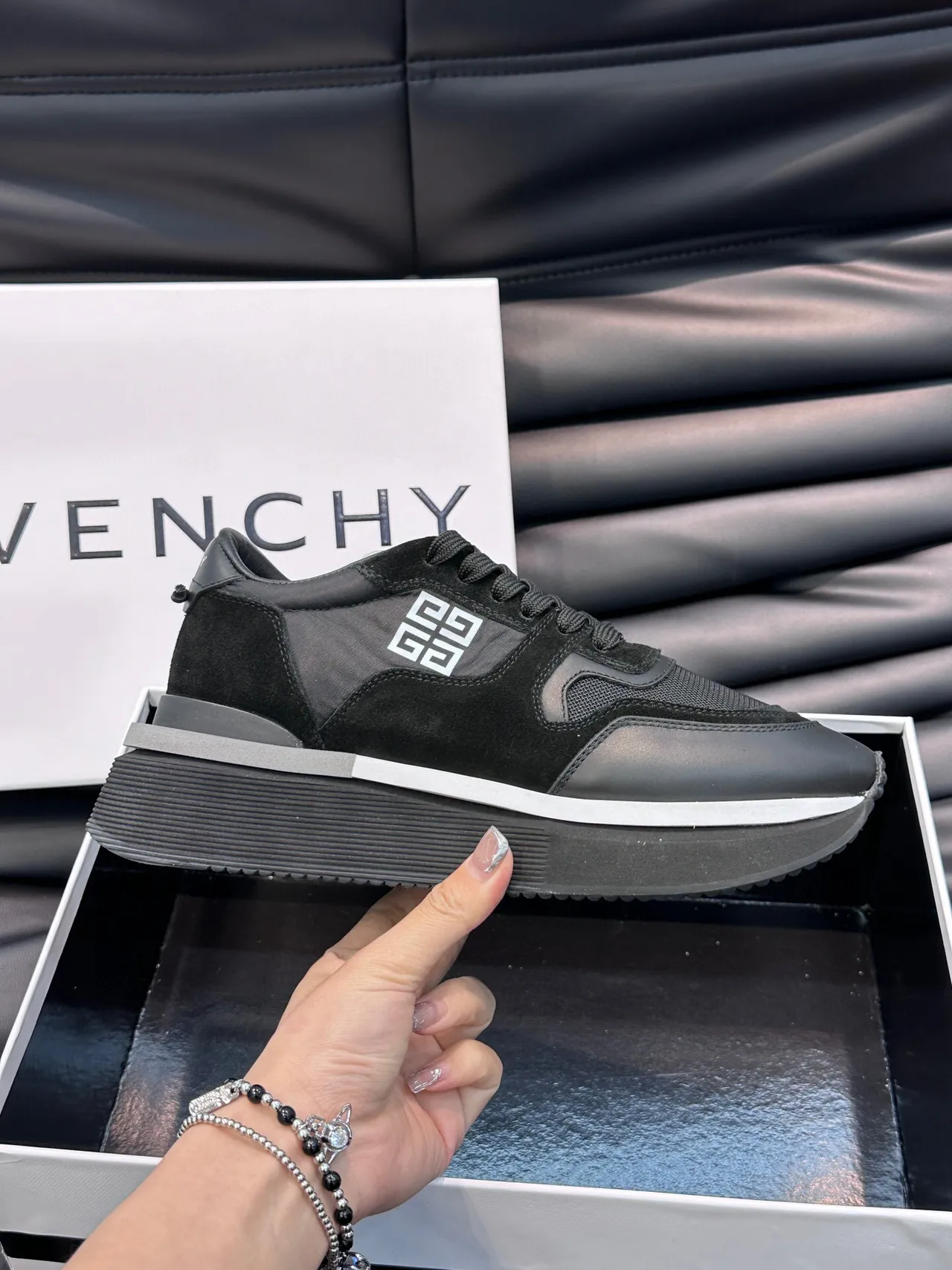 Givenchy Black White Platform Sole Mixed-Material Upper Chunky Sneakers