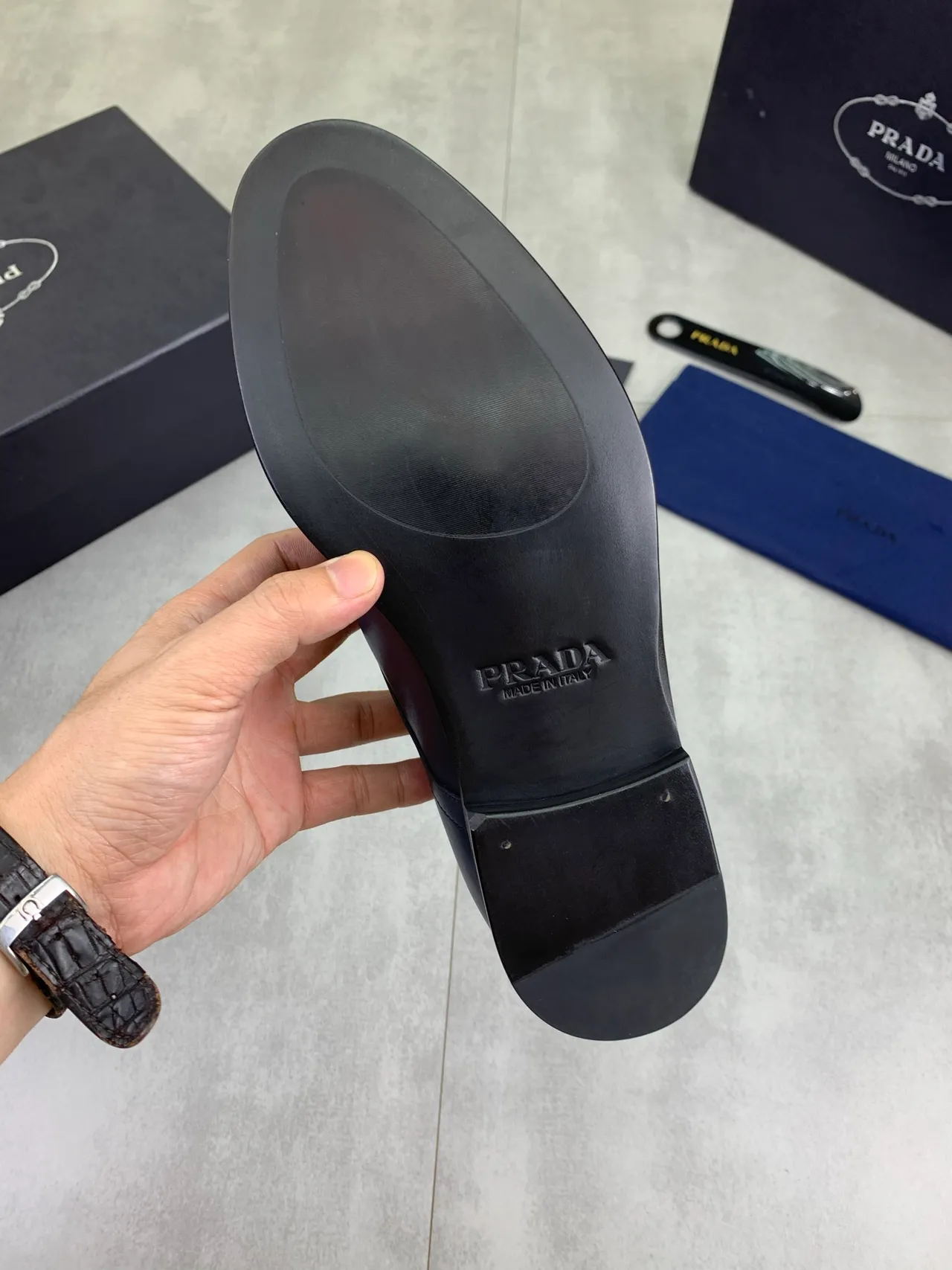 Prada Navy Blue Cap-Toe Oxford Shoes