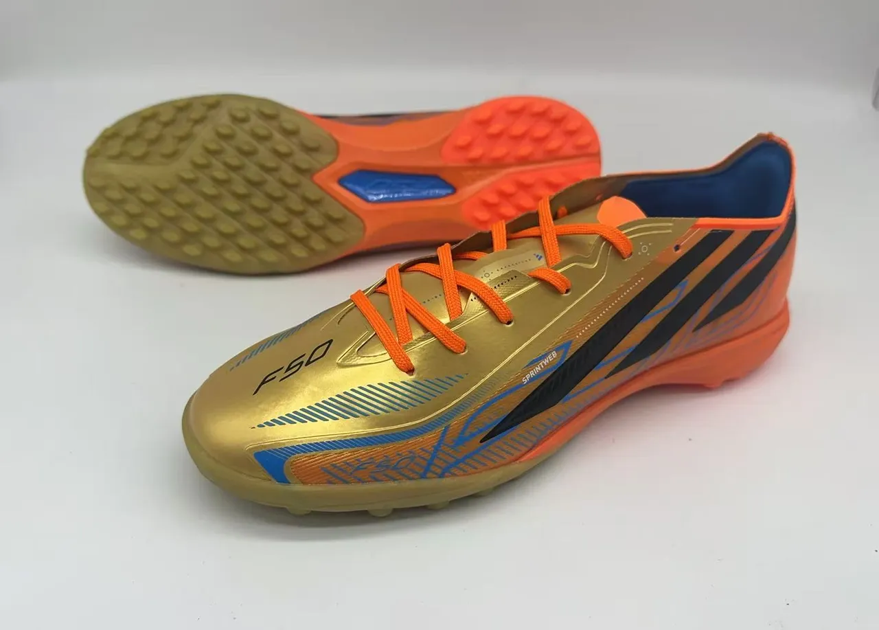 Adidas F50 Gold Orange Metallic Synthetic Upper Laces And Midsole Turf Soccer Shoes