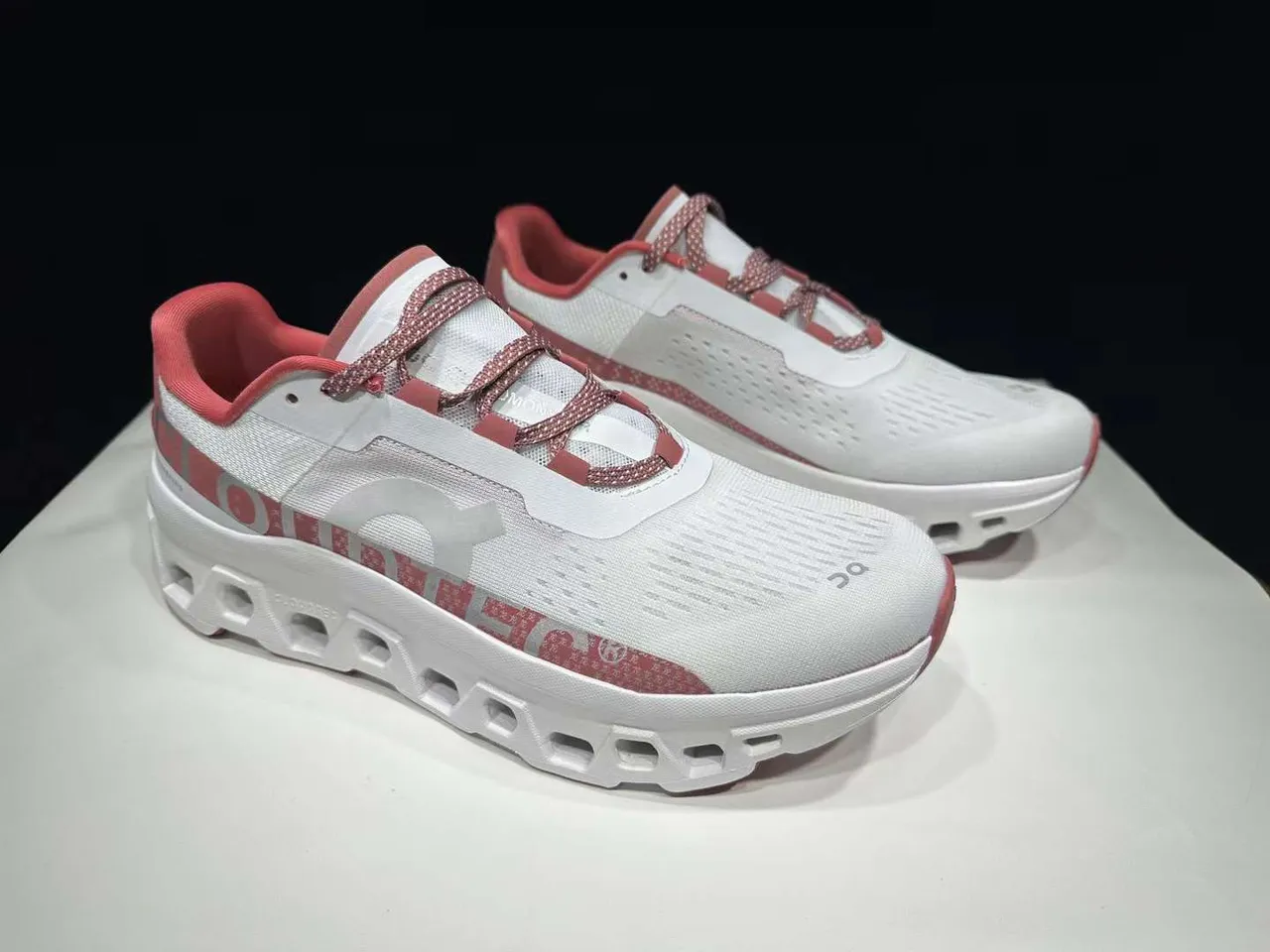 On Cloudmonster White Pink Running Shoes