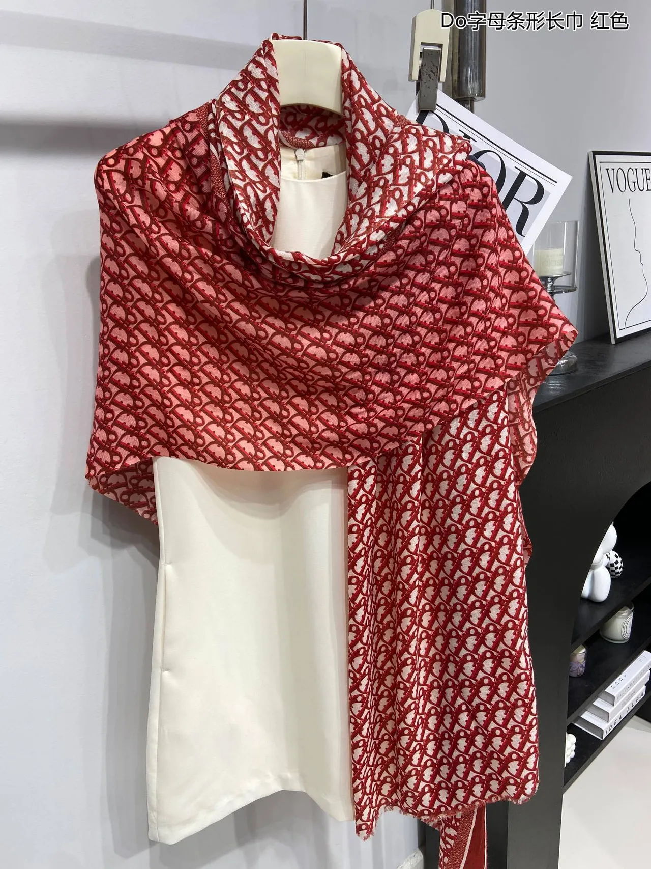 Dior Oblique Monogram Red and Cream Silk Scarf