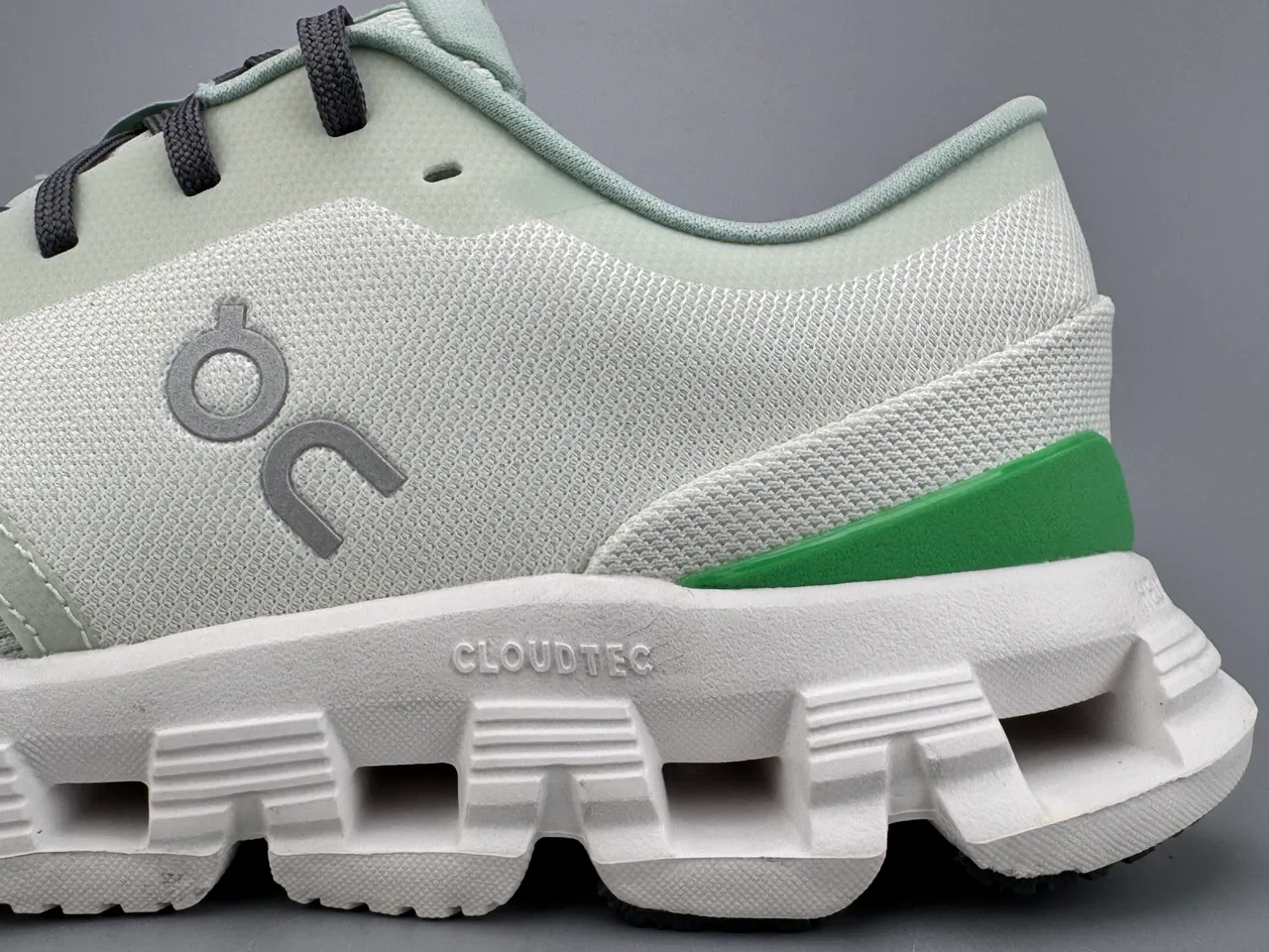 On Green White Engineered Knit Upper Segmented CloudTec Midsole Sneakers