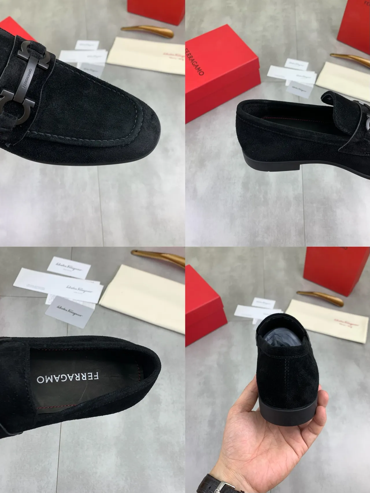 Salvatore Ferragamo Gancini Loafer Black Suede Loafers
