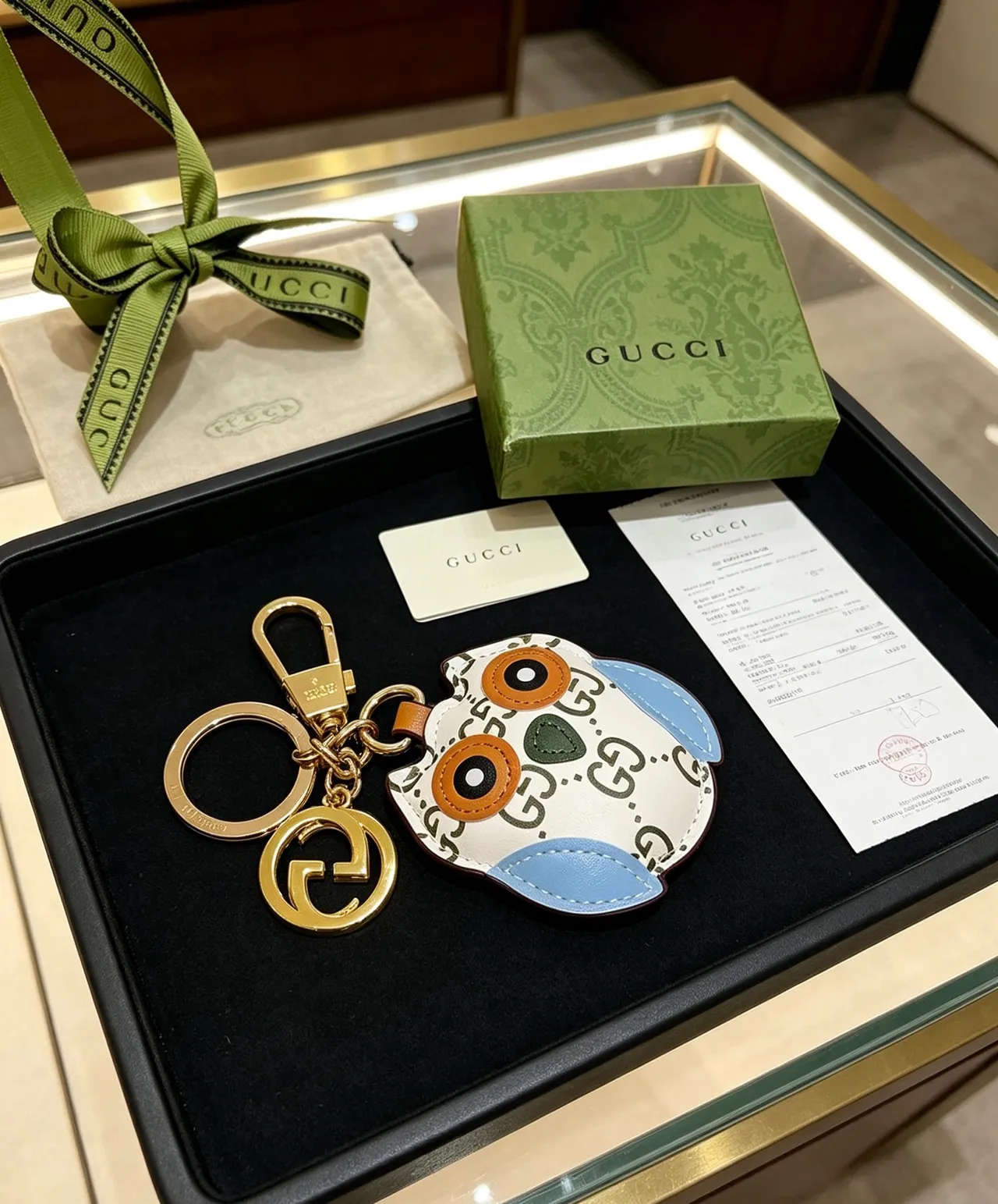 Gucci White Blue Owl-Shaped GG Monogram Leather Phone Case