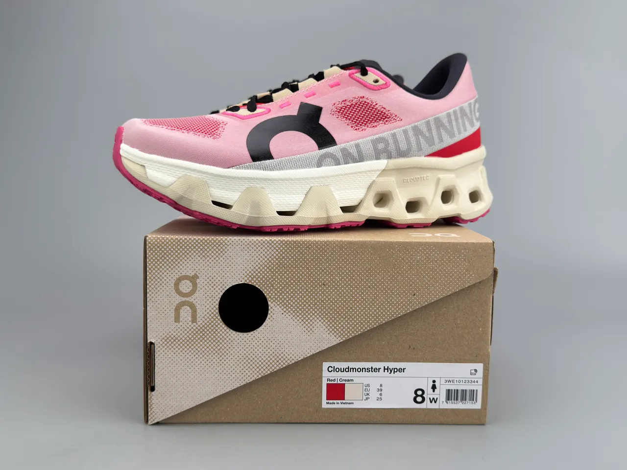 On Pink Red Engineered Mesh Upper Open Hexagonal CloudTec Midsole Running Shoes