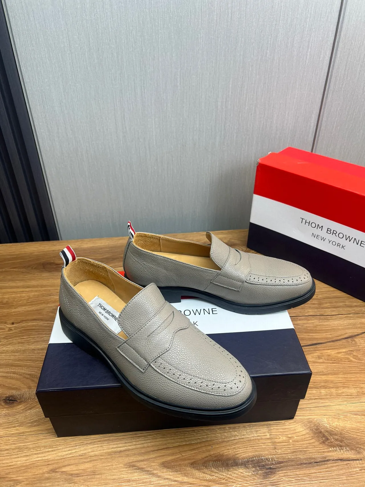 Thom Browne Gray Black Pebbled Leather Penny Strap Loafer
