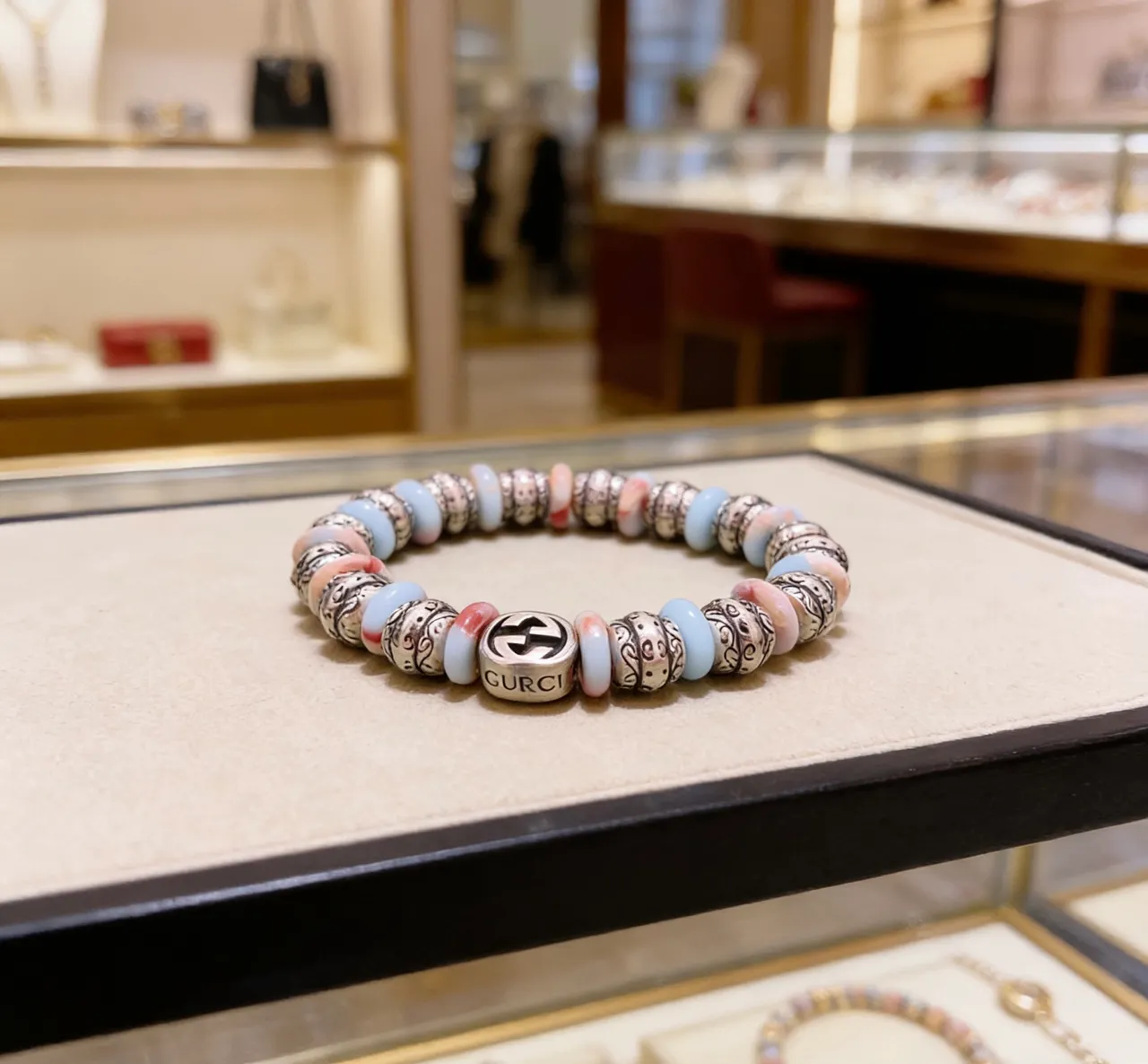 Gucci Multicolor Silver Beaded Ornate Scrollwork Bracelet