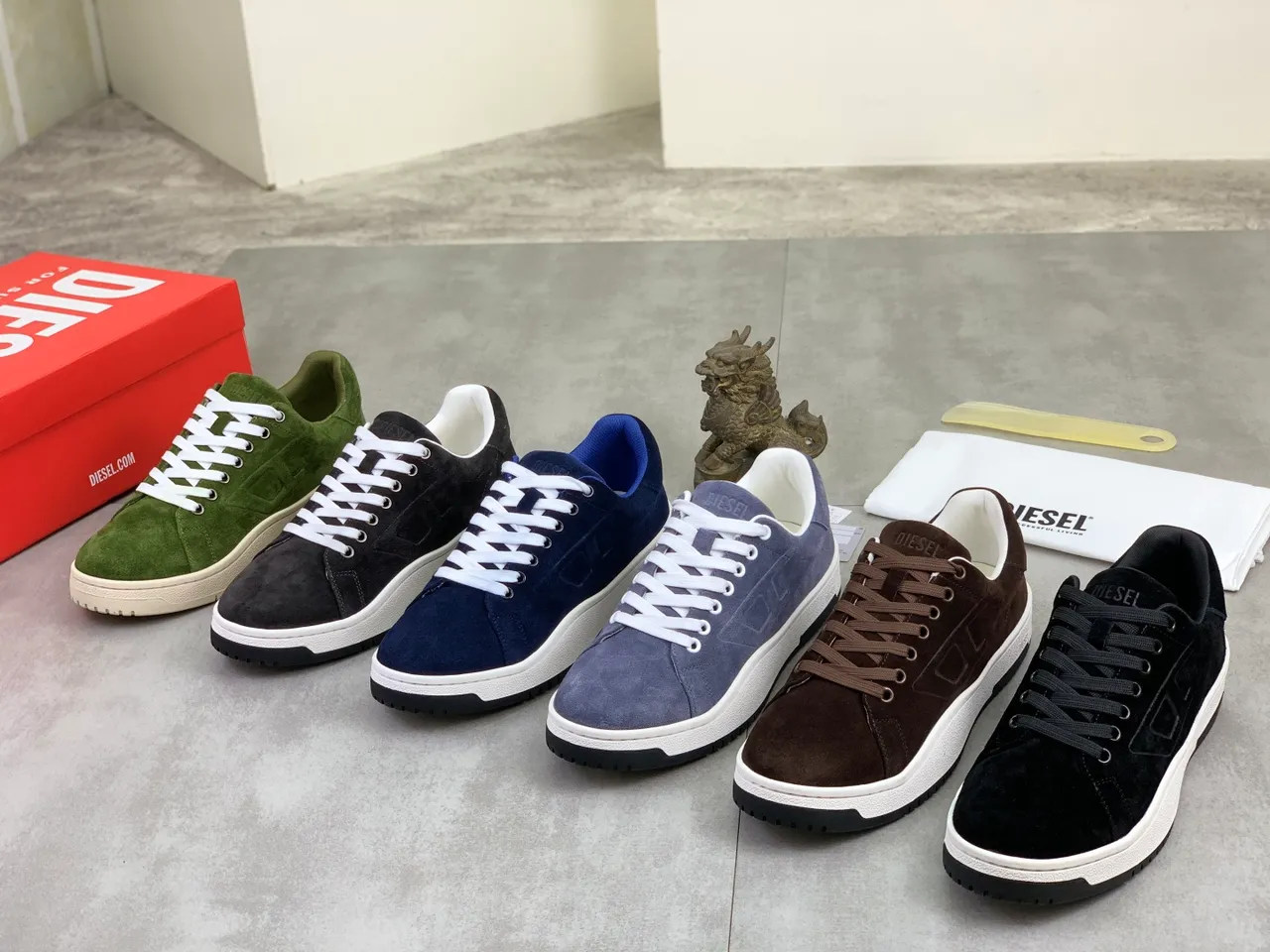 Diesel Olive Green Suede Low-Top Lifestyle Sneakers