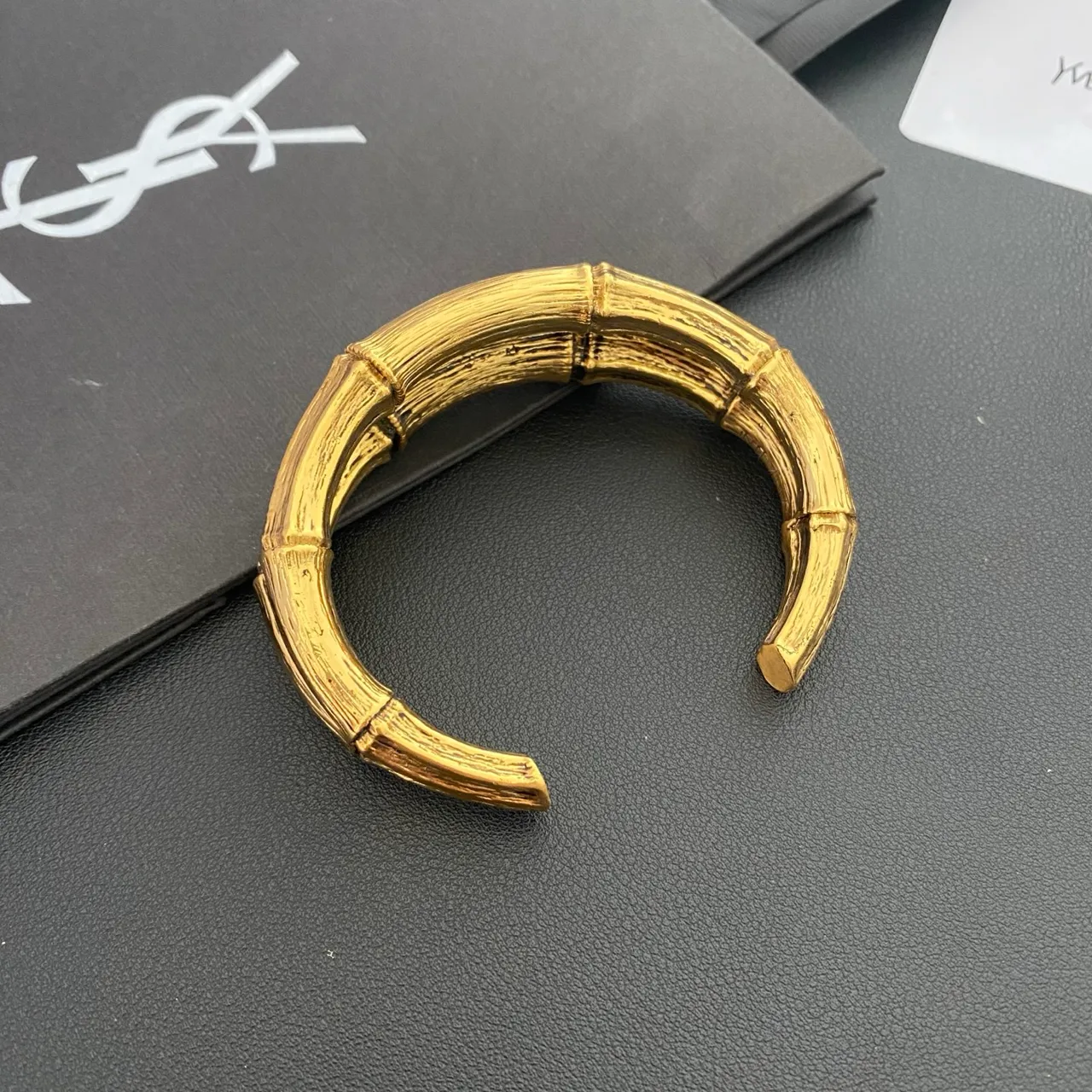 Saint Laurent Bamboo Open Cuff Gold Bracelet