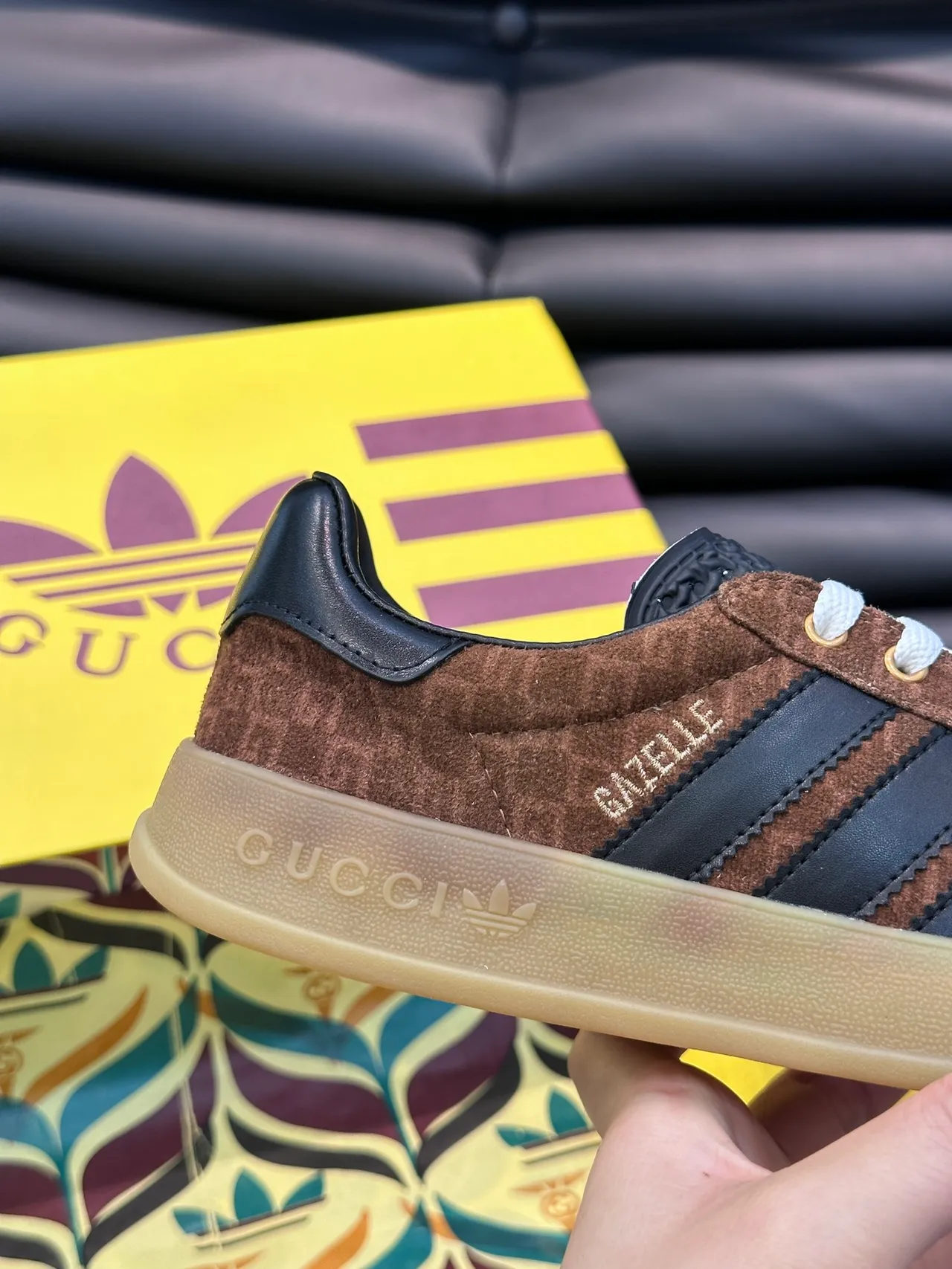 Adidas Brown Black Monogram-Print Upper Three Stripes Lifestyle Sneakers