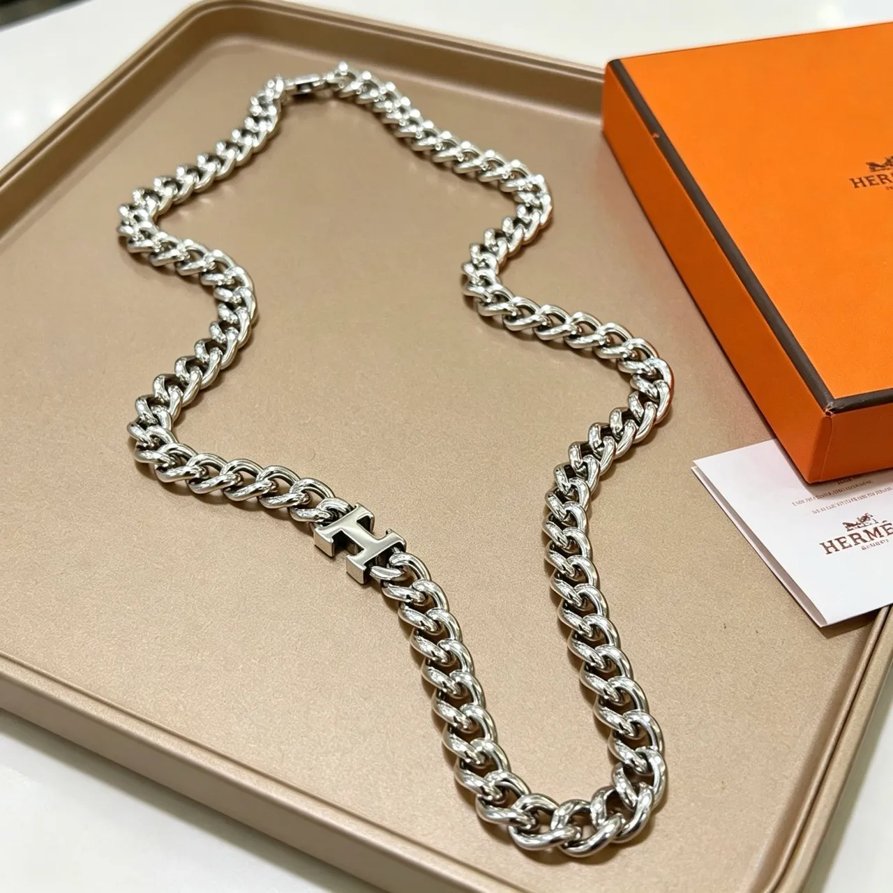 Hermès Collier H Silver Curb-Link Necklace