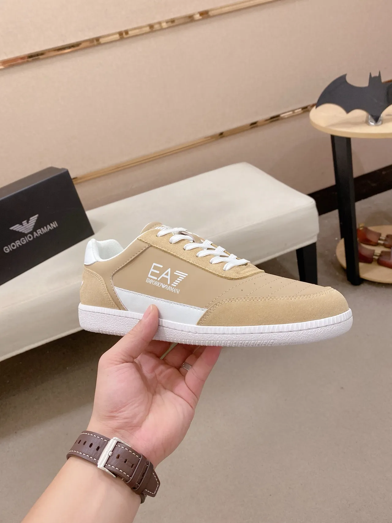 Emporio Armani EA7 Beige and White Lifestyle Sneakers
