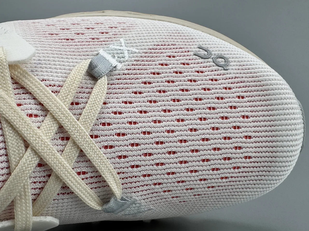 On Beige Red Open Hexagonal CloudTec Pods Minimalist Lacing System Sneakers
