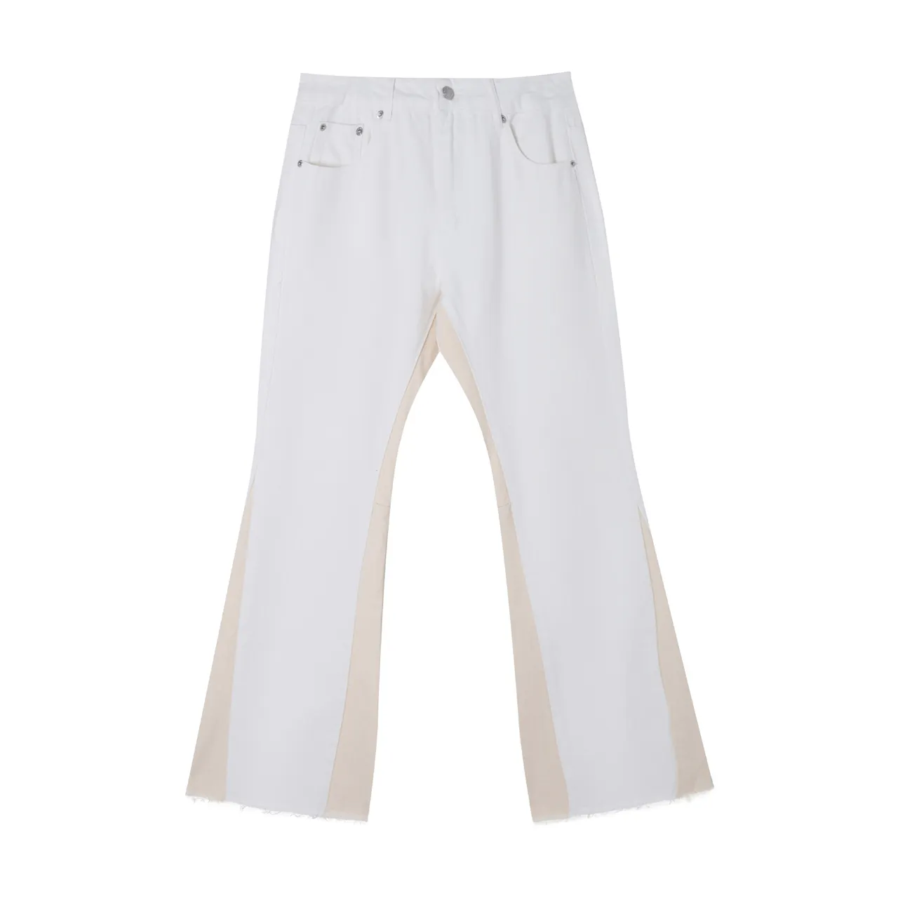 White Contrast-Panel Flared Pants