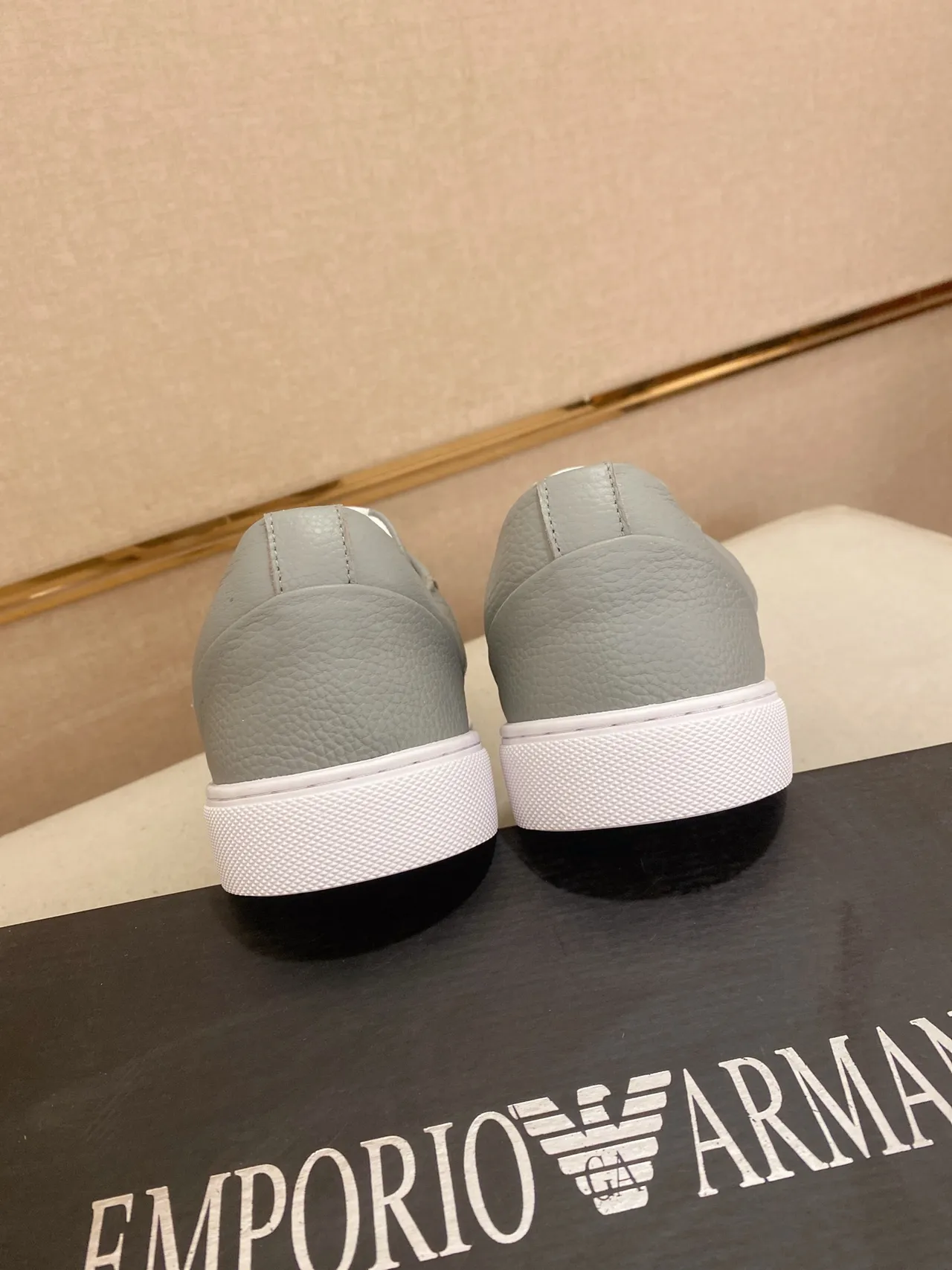 Emporio Armani Gray White Leather Upper Embossed Eagle Logo Sneakers