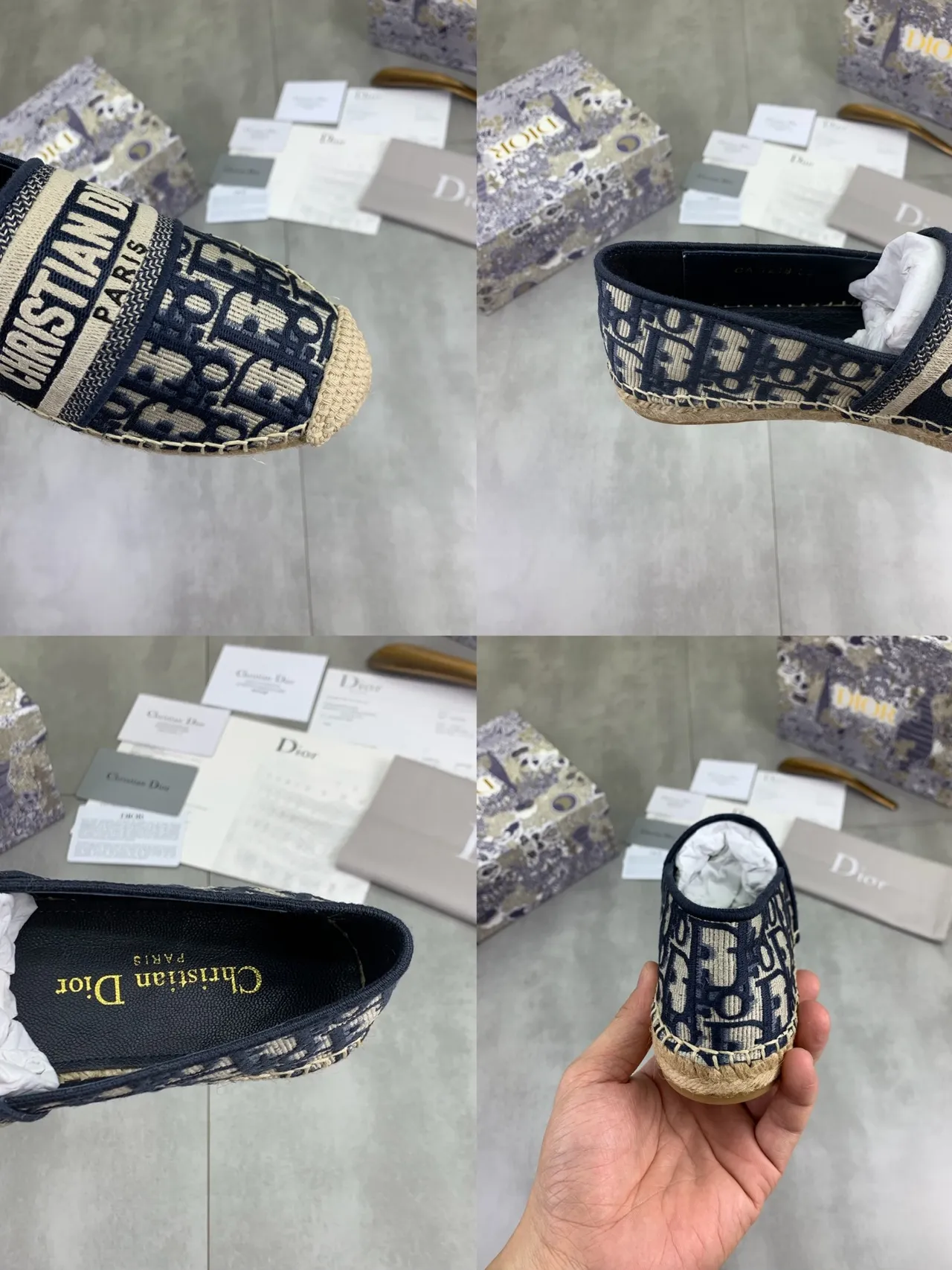Dior Oblique Jacquard Navy Beige Espadrille Boat Shoes