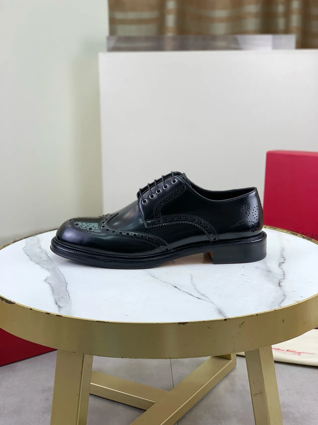 Salvatore Ferragamo Full Brogue Wingtip Black Leather Brogues