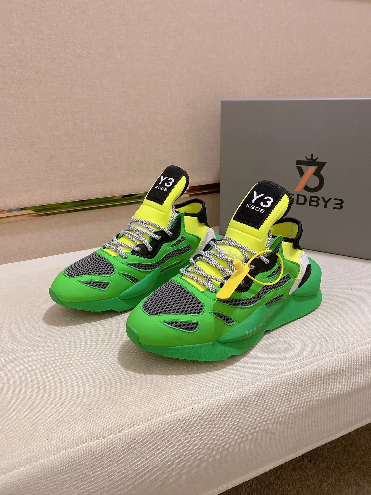 Y-3 Green Yellow Sculpted Sole Neon And Color Blocking Chunky Sneakers