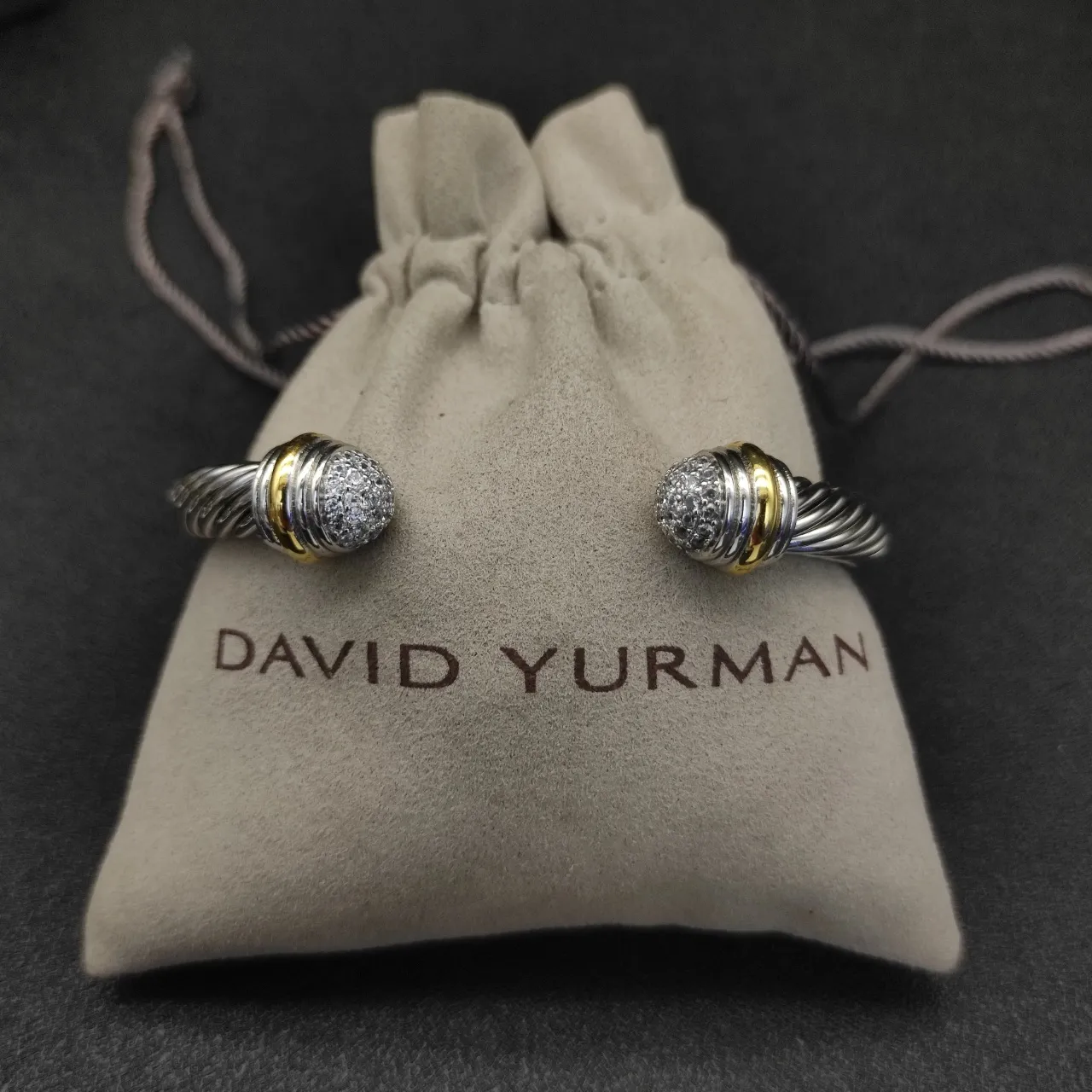 David Yurman Cable Classics Twisted Cable Pavé Sphere Two-Tone Bracelet