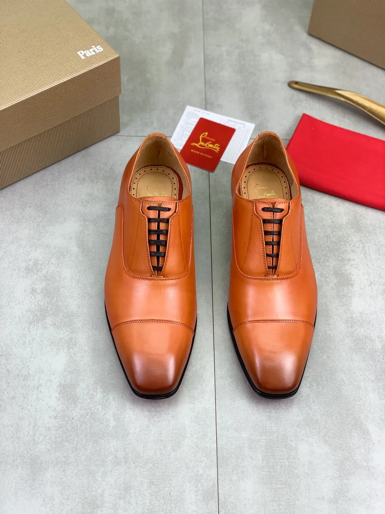 Christian Louboutin Orange Black Cap-Toe Lace-Up Oxford Shoes