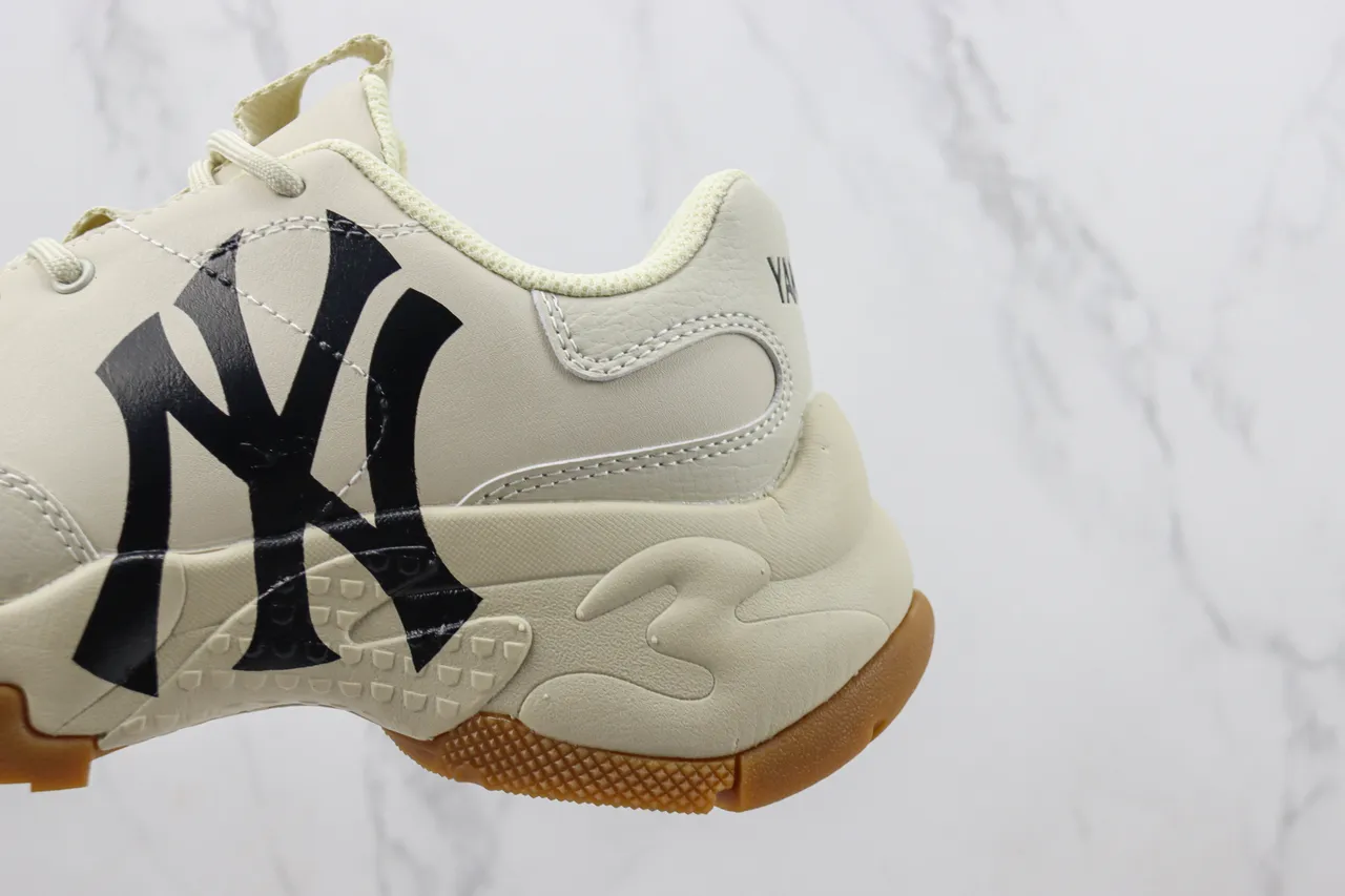 New Era Beige Black Sole Leather-and-Mesh Upper Chunky Sneakers