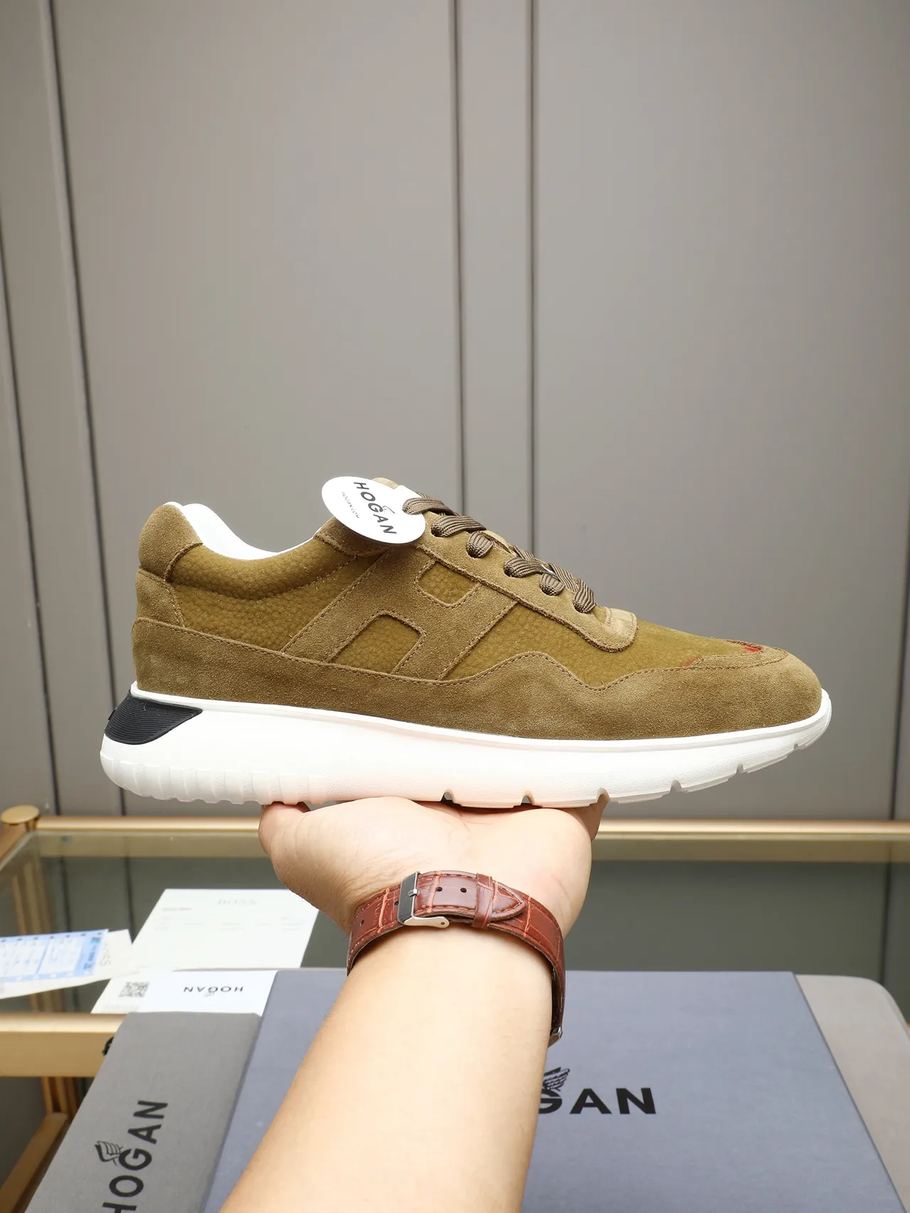 Hogan Brown White Suede Upper Chunky Sole Lifestyle Sneakers