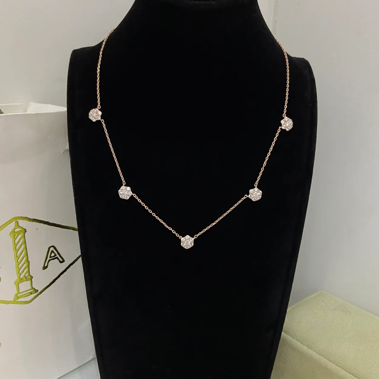 Van Cleef & Arpels Gold Silver Floral Cluster Pendant Multi-Stone Pavé Setting Necklace