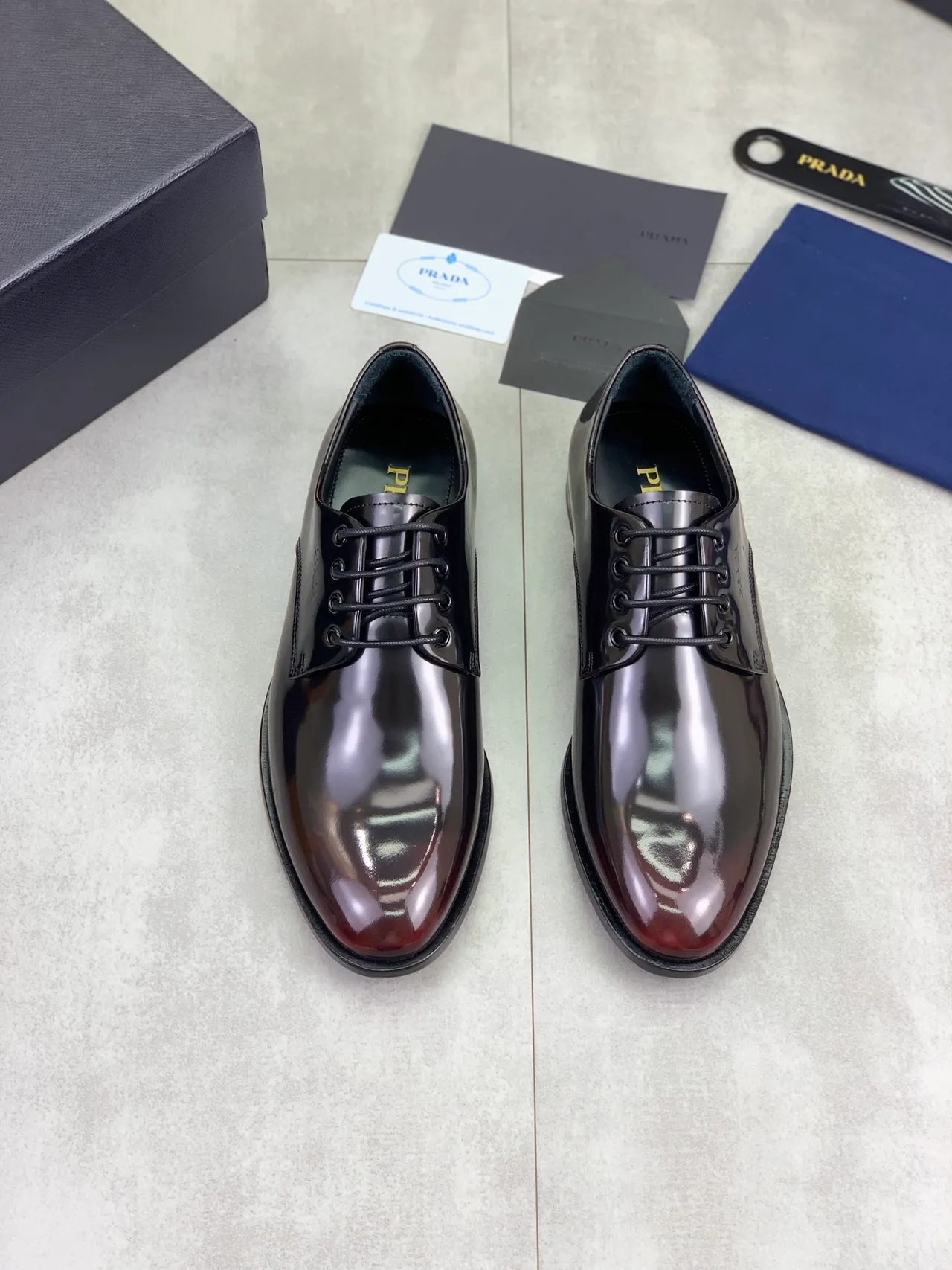 Prada Patent Leather Cap Toe Oxford Shoes