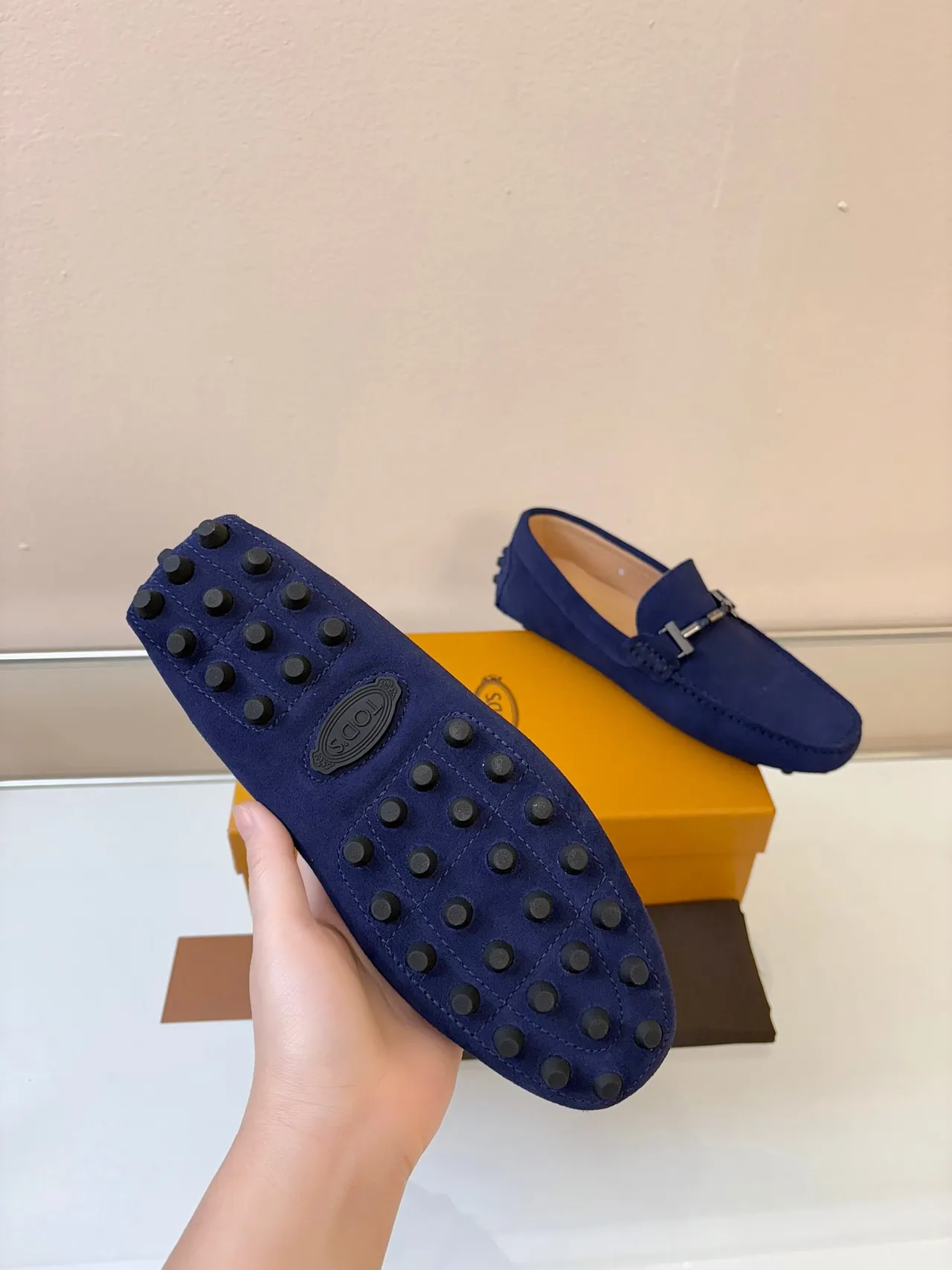 Tod's Gommino Navy Beige Suede Upper Horsebit Buckle Loafer