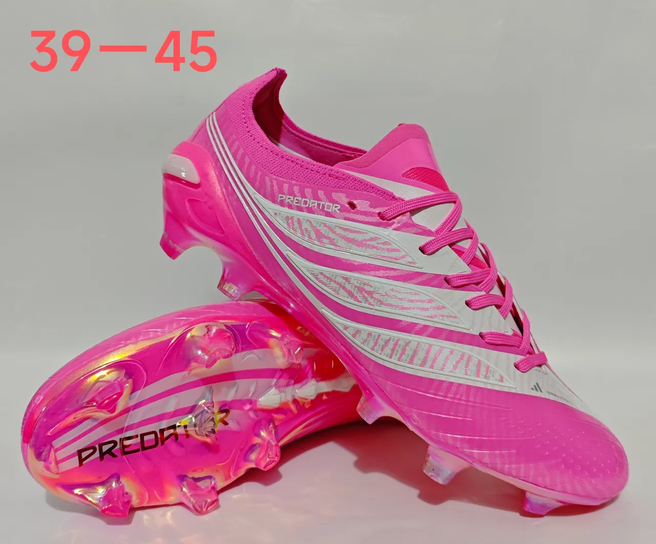 Adidas Predator Pink White Vibrant Synthetic Upper Three-Stripe Cage Firm-Ground Soccer Shoes