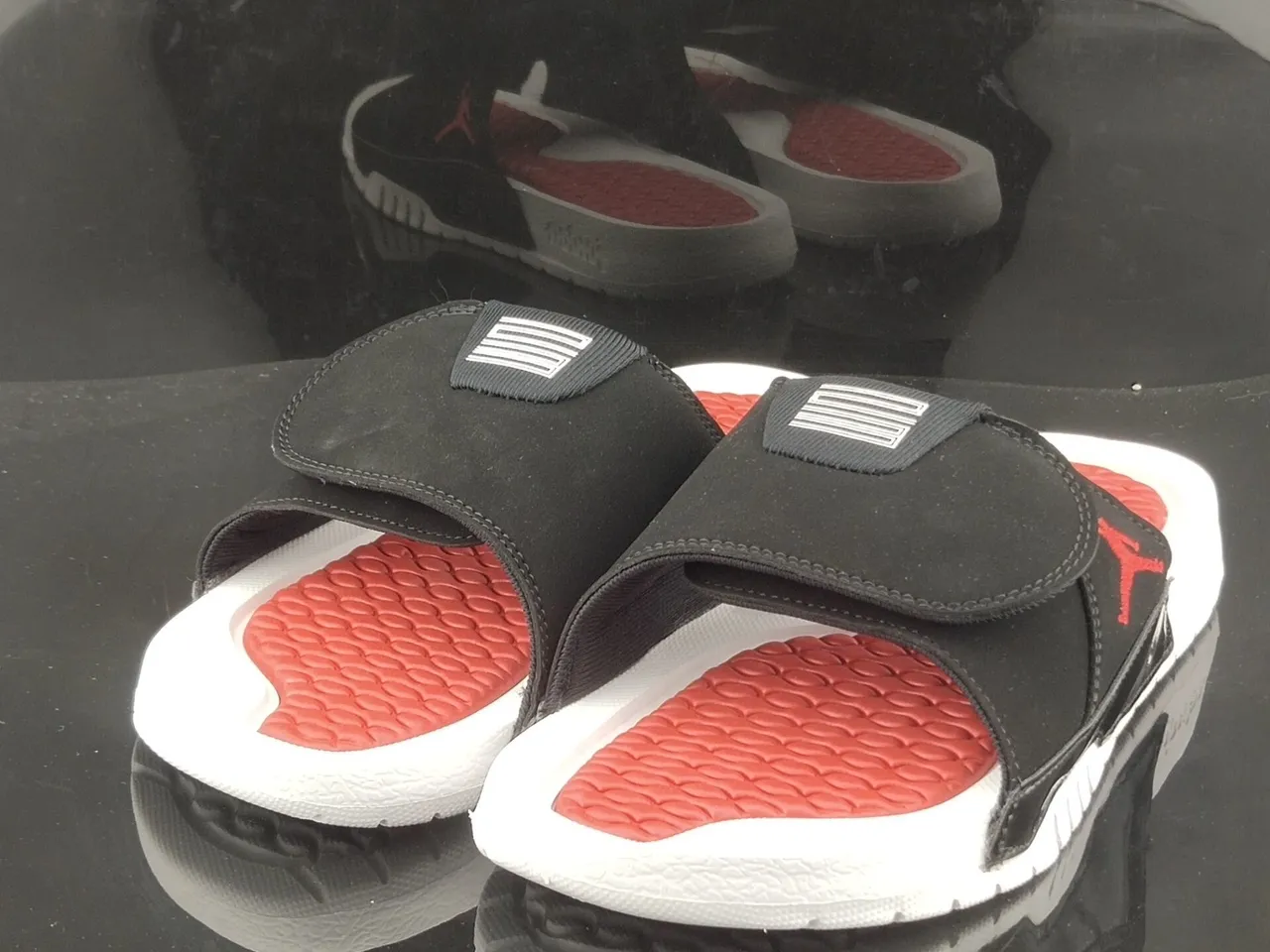 Air Jordan Slide Black White Red Suede Slipper